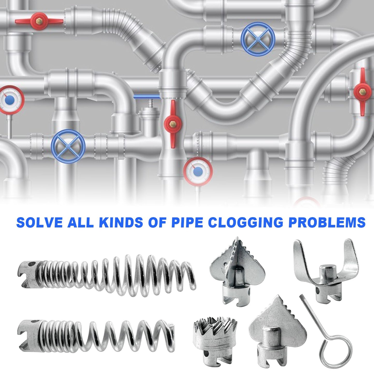 7 Pcs Drain Cleaner Combination Cutter Head Set 16mm Drain Snake Drill Attachment for Ridgid k50 K400 Pipeline Dredging Machine