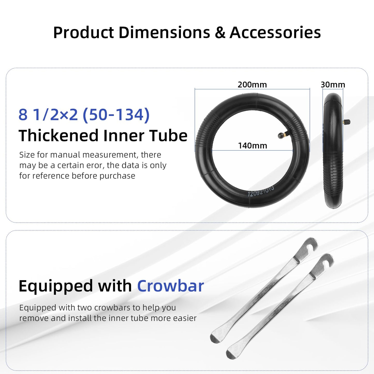 ulip 8 1/2 * 2(50-134mm) Inner Tube Replacement with 90 degree 8.5 Inch Scooter Tubes Tires for VSETT 9 9+ ZERO 9 Inokim Light 2 Scooter 2 PCS