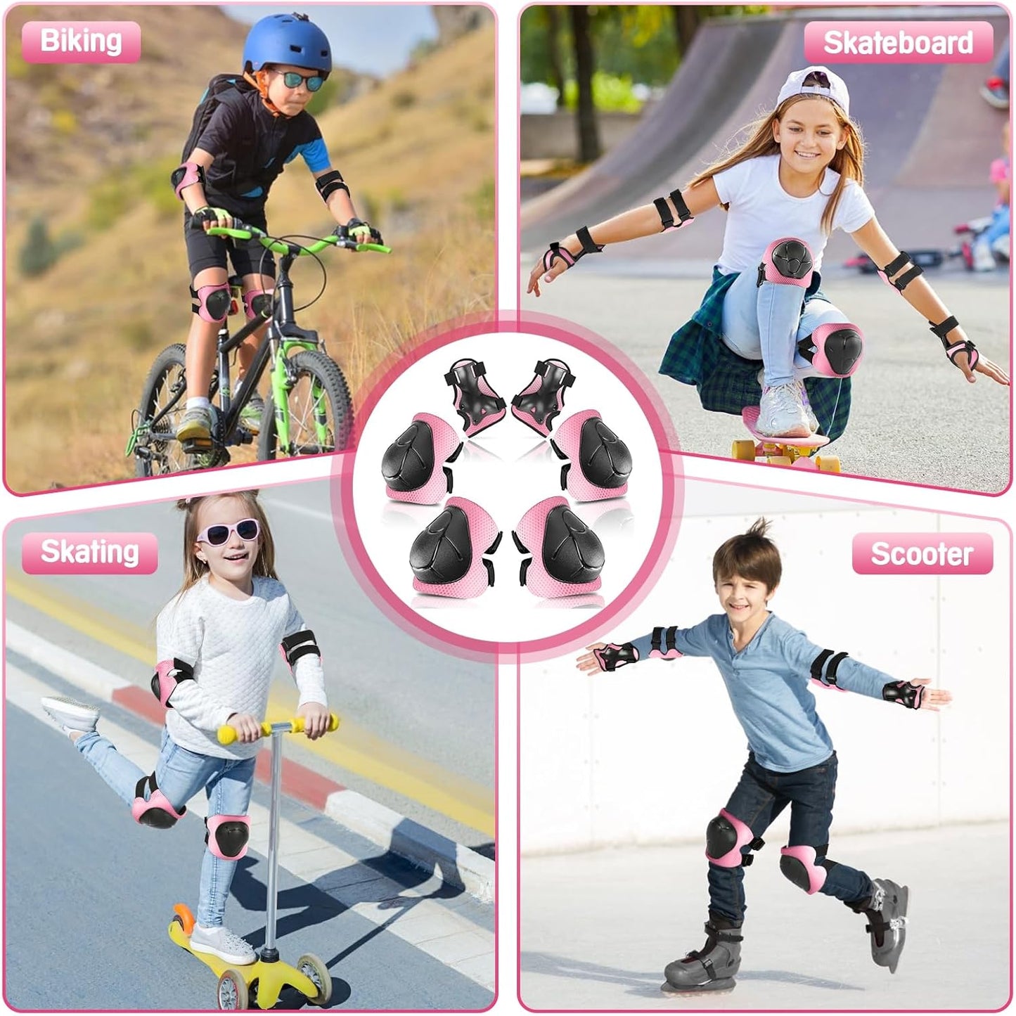 Wemfg Kids Protective Gear Set - Knee & Elbow Pads with Wrist Guards | 3-in-1 for Ages 3-14