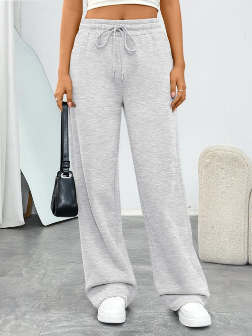 Trendy Queen Women‘s Wide Leg Sweatpants, Baggy Barrel Pants with Pockets, High Waist Lounge Joggers for Fall Winter Grey M