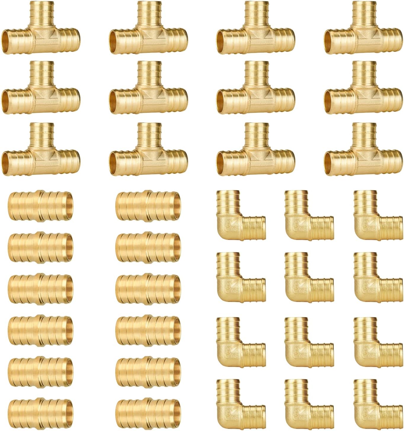 36-Pack 3/4" PEX Fittings Set - Lead-Free Brass Elbow, Tee & Coupling Assortment, NSF Certified