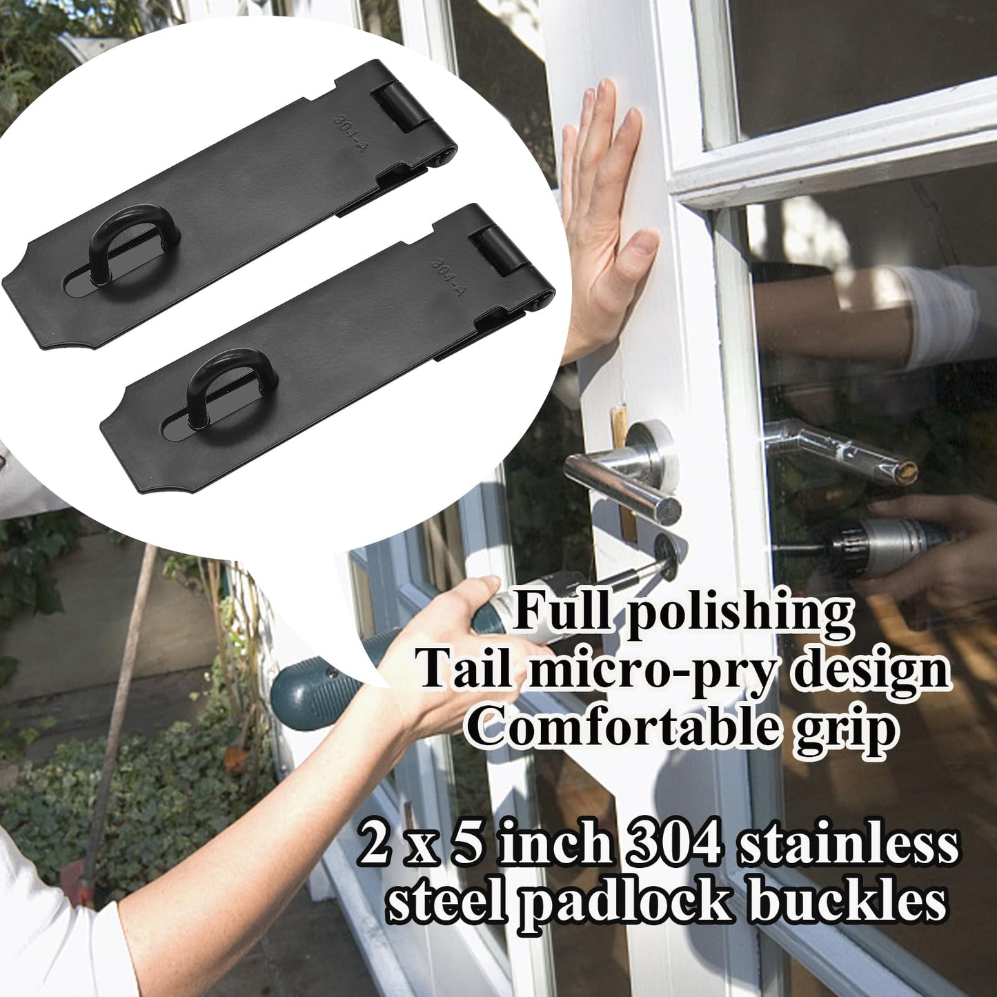 Sunxeke 5 Inch Door Locks Hasp Latch 2 Pack,304 Stainless Steel Safety Padlock Clasp Hasp Lock Latch with Combo Lock & Padlock,Heavy Duty Gate Latch Lock with Screws(Black)