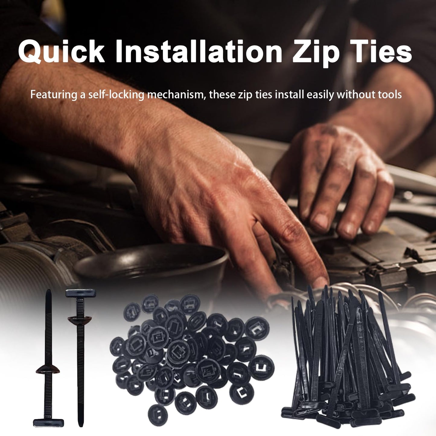 100pcs Nylon Universal Cable Tie Buckle – Heavy Duty Self-Locking Zip Ties Holder with Pin & Button Design, Plastic Cable Ties Tool Fasteners Car Body, UV Resistant Zipties for Car Daily Repair