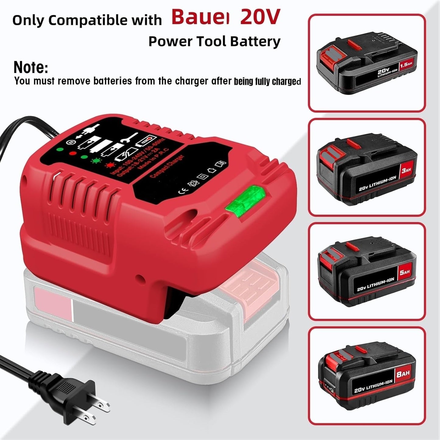 for Bauer 20V Battery Charger, Compact Size Portable Charger for Bauer 20V Cordless Power Tool Battery