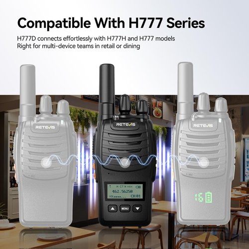 Retevis H777D Walkie Talkies for Adults with LCD Screen, Type-C Charging, FRS Long Range Handheld 2 Way Radio, Hand Free Rechargeable, for Business Restaurant Retail Church(6 Pack)