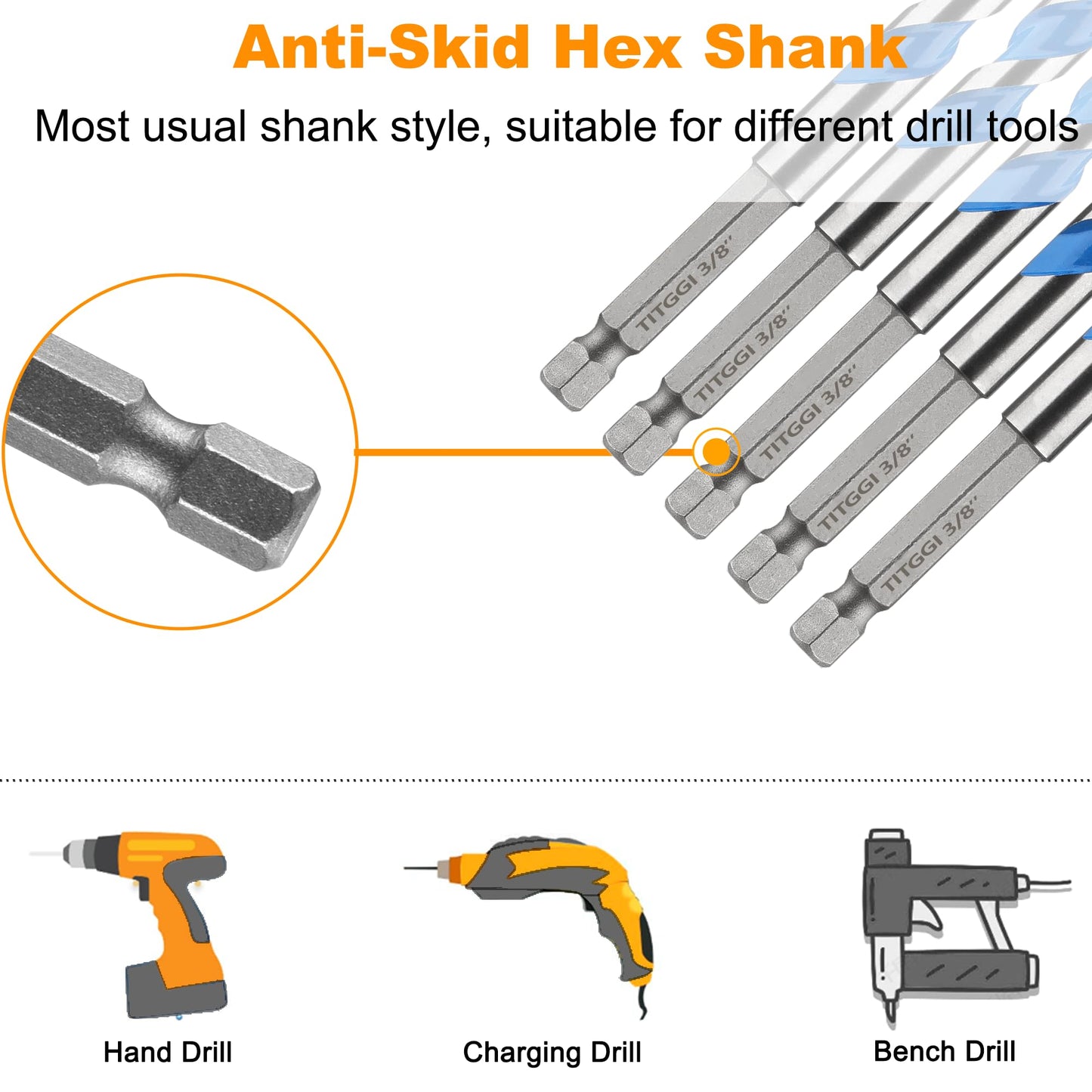 Concrete Drill Bit Set & Masonry Drill Bit Set, Professional Carbide Drill Bits Tip (7 PCS) for Glass/Brick/Plastic/Cement/Tile, 5/32"-3/8" by TITGGI