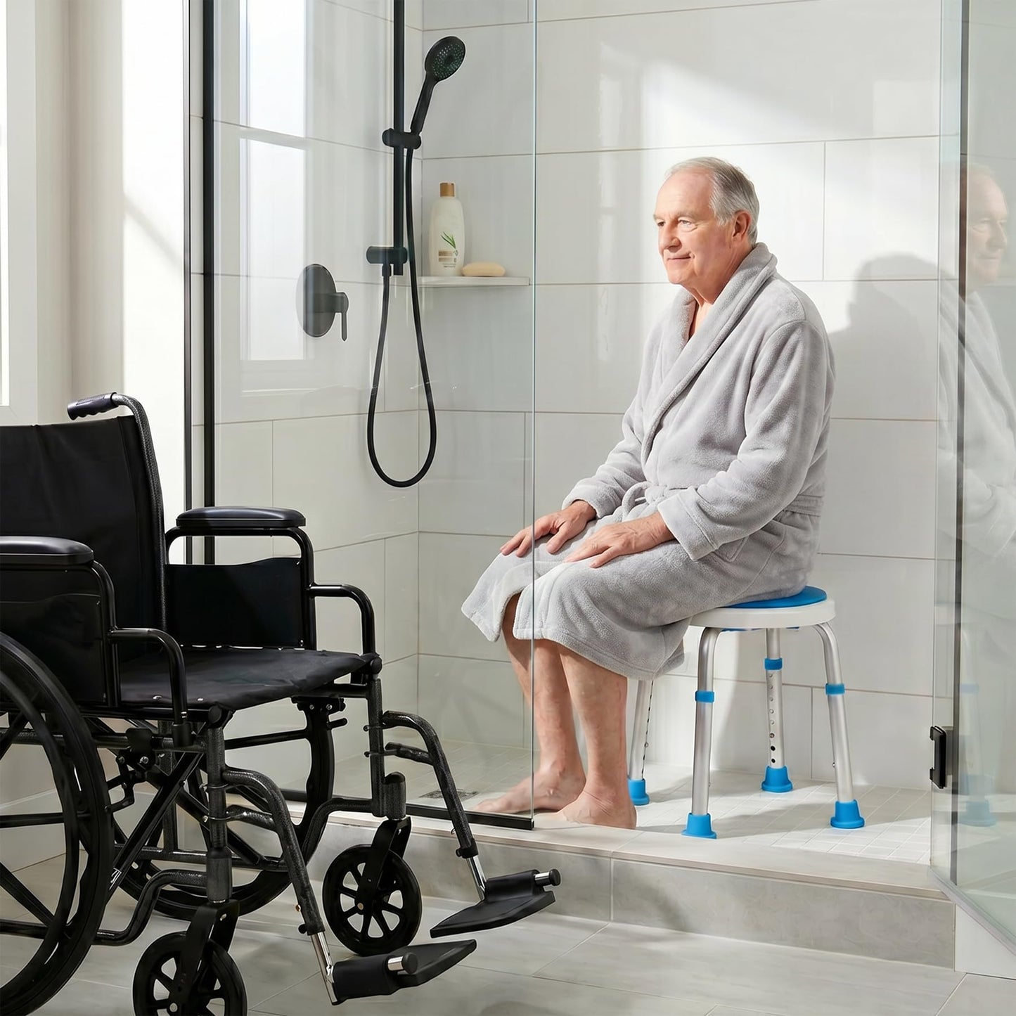 FSA/HSA Eligible, Vaunn Medical Tool-Free Assembly Adjustable Shower Stool Tub Chair and Bathtub Seat Bench with Anti-Slip Rubber Tips for Safety and Stability