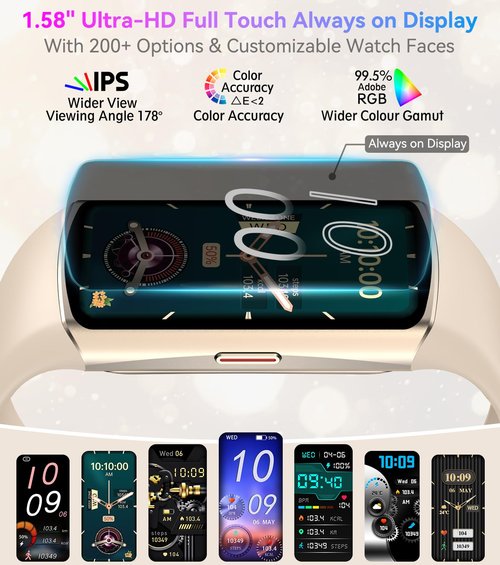 Smart Watch Fitness Tracker with 24/7 Heart Rate, Blood Oxygen Blood Pressure Monitor Sleep Tracker 120 Sports Modes Activity Trackers Step Calorie Counter IP68 Waterproof for Andriod iPhone Women Men