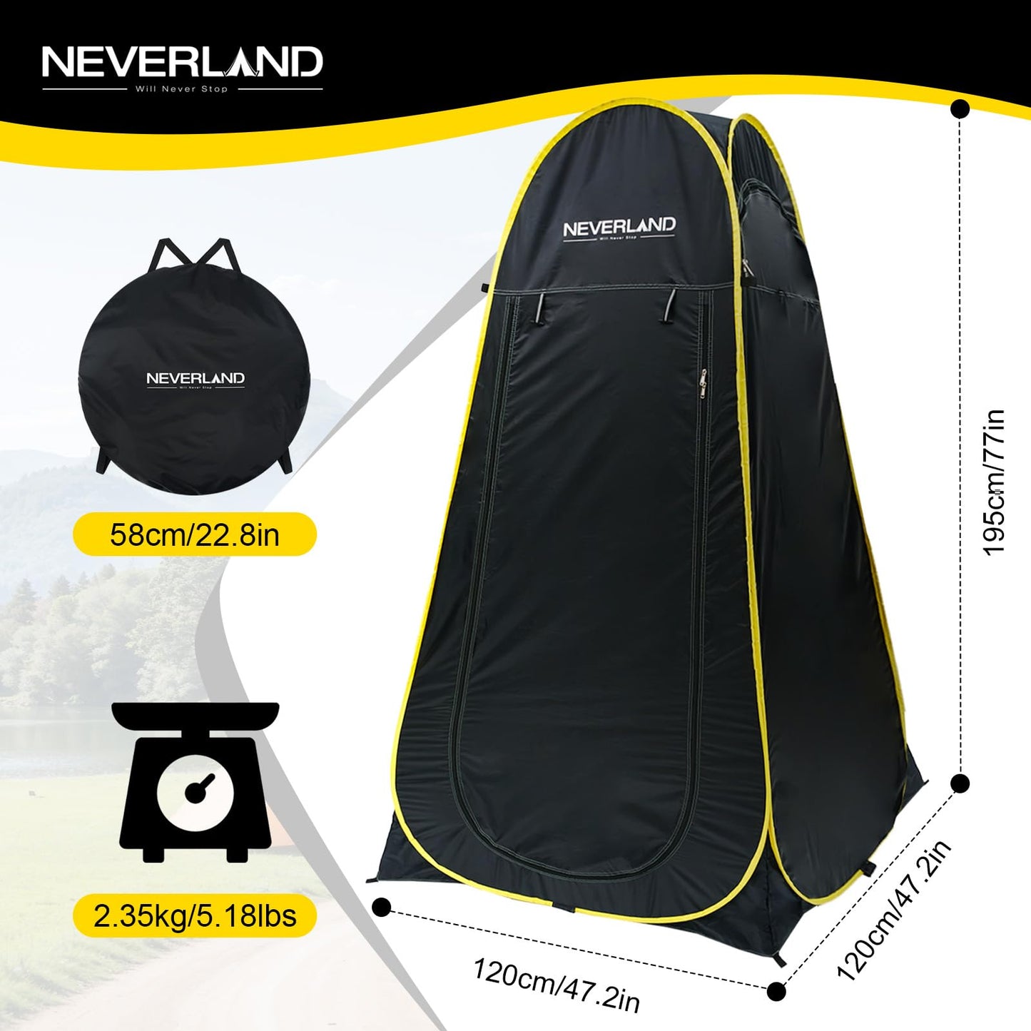 NEVERLAND Pop up Privacy Shower Tent - Portable Changing Shower Tent, Dressing Room, Bathroom, Outdoor Rain Shelter for Camping, Hiking, Beach