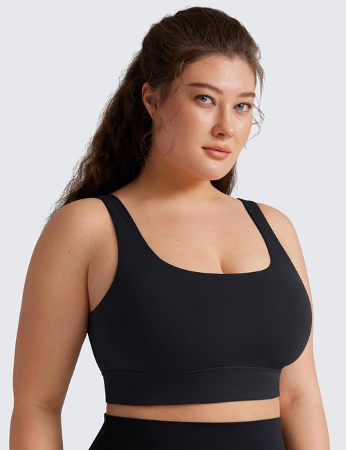 CRZ YOGA Butterluxe U Back Longline Sports Bra - Scoop Neck Padded Yoga Crop Top for Women