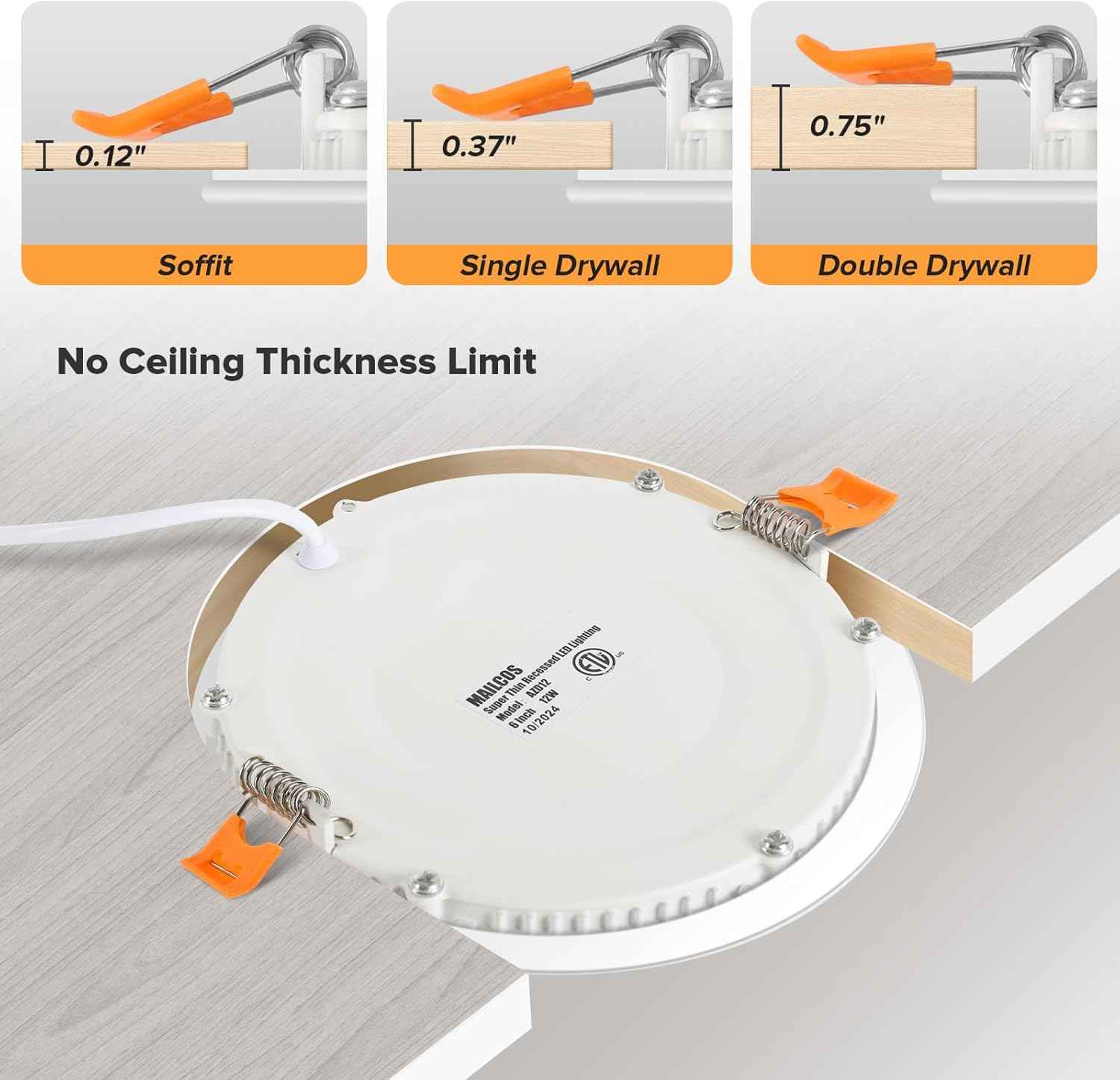 Ultra-Thin 12 Pack 6-Inch Dimmable LED Recessed Lighting - 5CCT Selectable, 1050LM, ETL