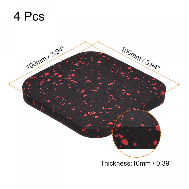 uxcell Treadmill Mat-3.9"x3.9" Exercise Equipment Mat for Floor Protection Sound Reduction, Black Red 4Pcs