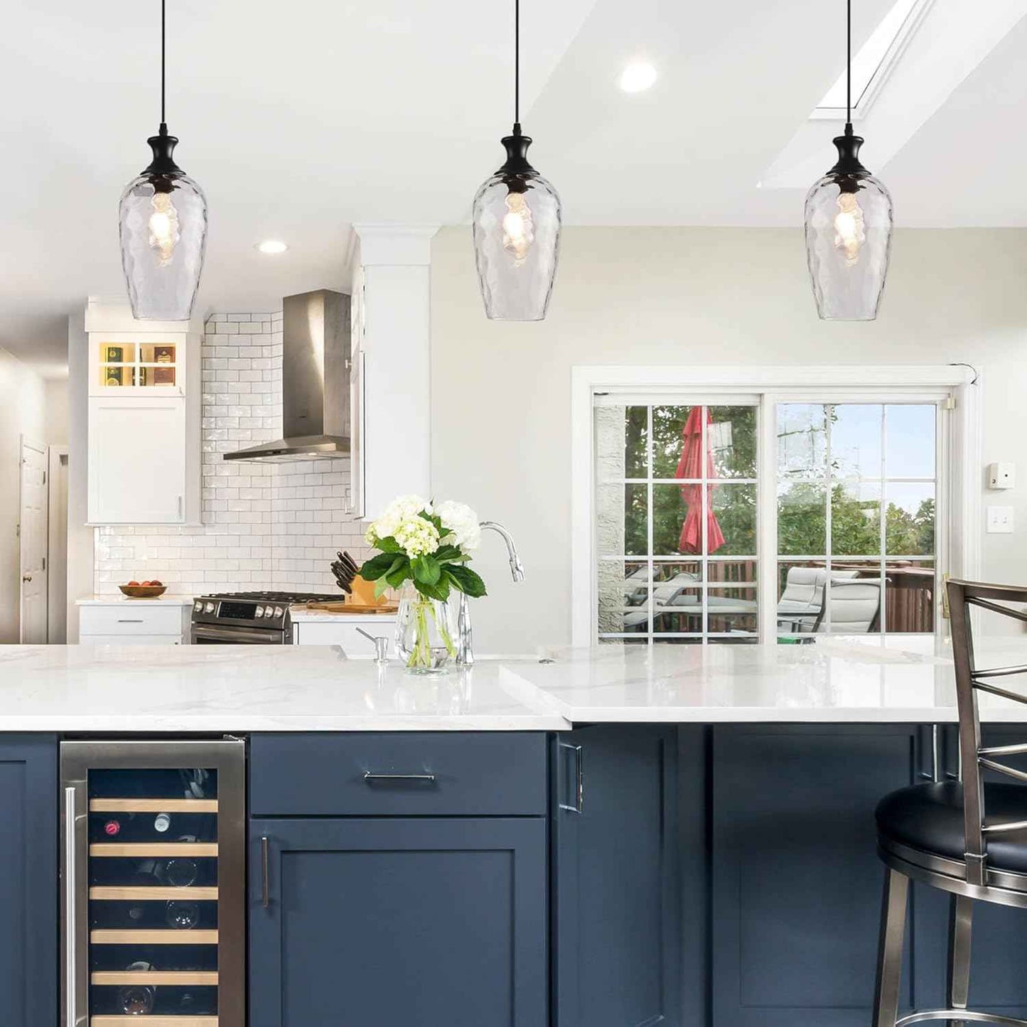 Brushed Nickel Glass Pendant Light Fixture - Modern 1-Light Hanging Lamp for Kitchen Island & Dining Room
