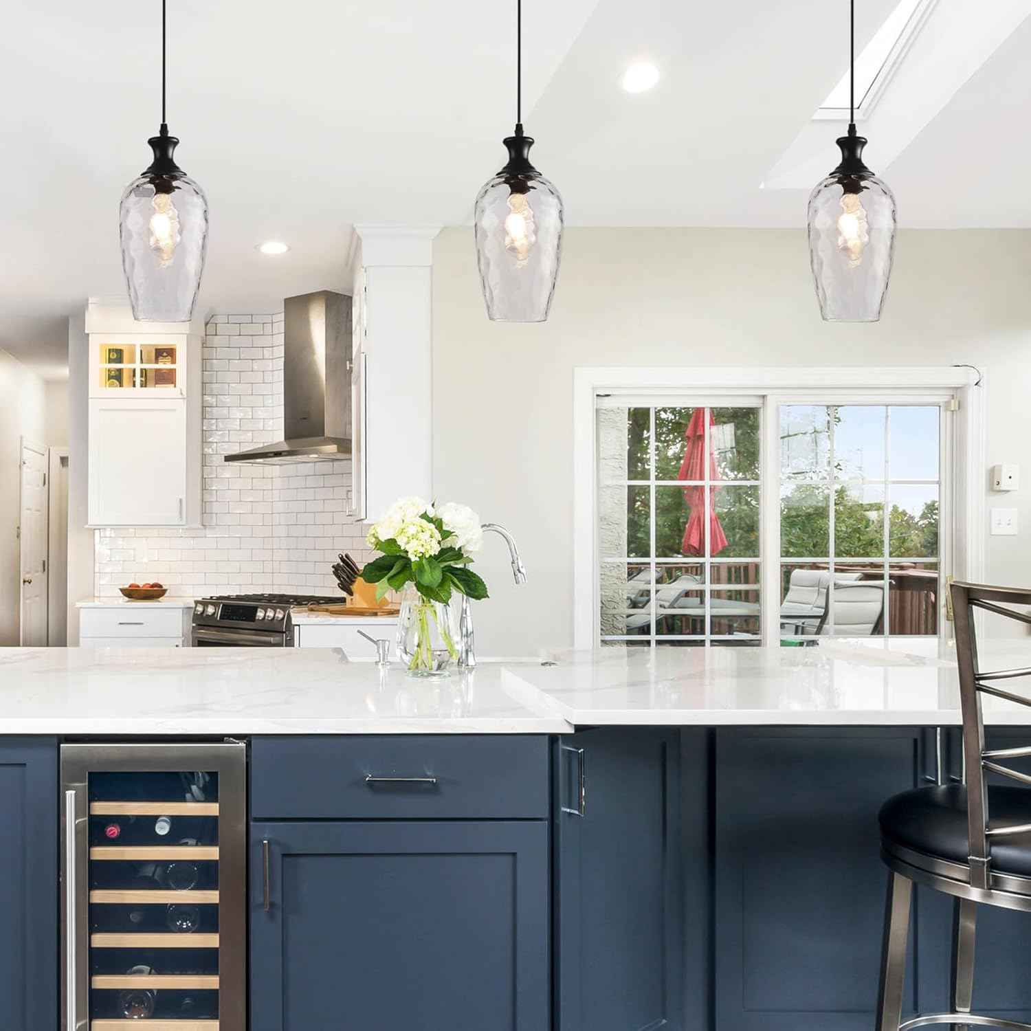 Brushed Nickel Glass Pendant Light Fixture - Modern 1-Light Hanging Lamp for Kitchen Island & Dining Room