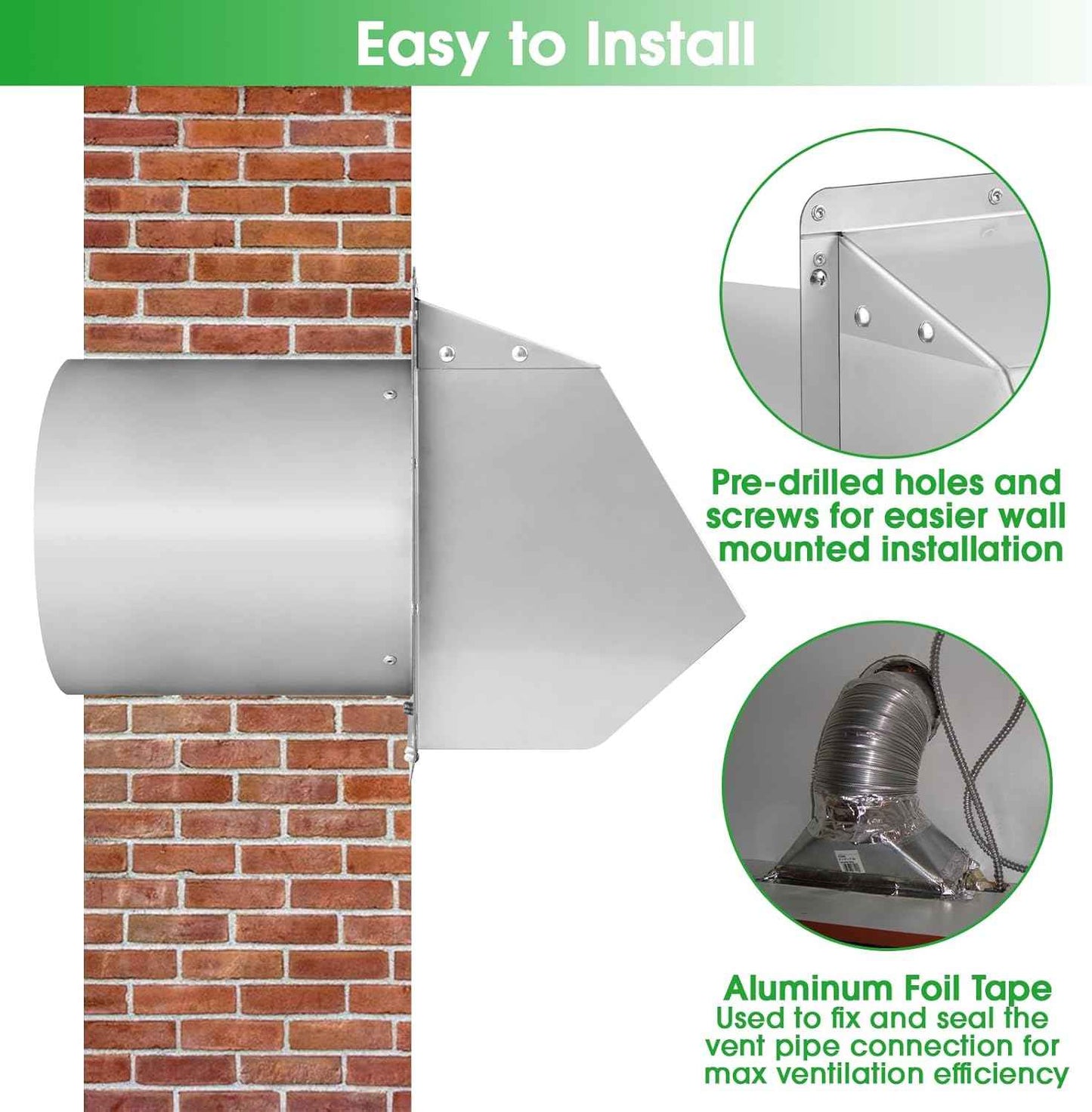5-Inch Exterior Dryer Vent Cover with Screen & Damper - Galvanized Steel, Black