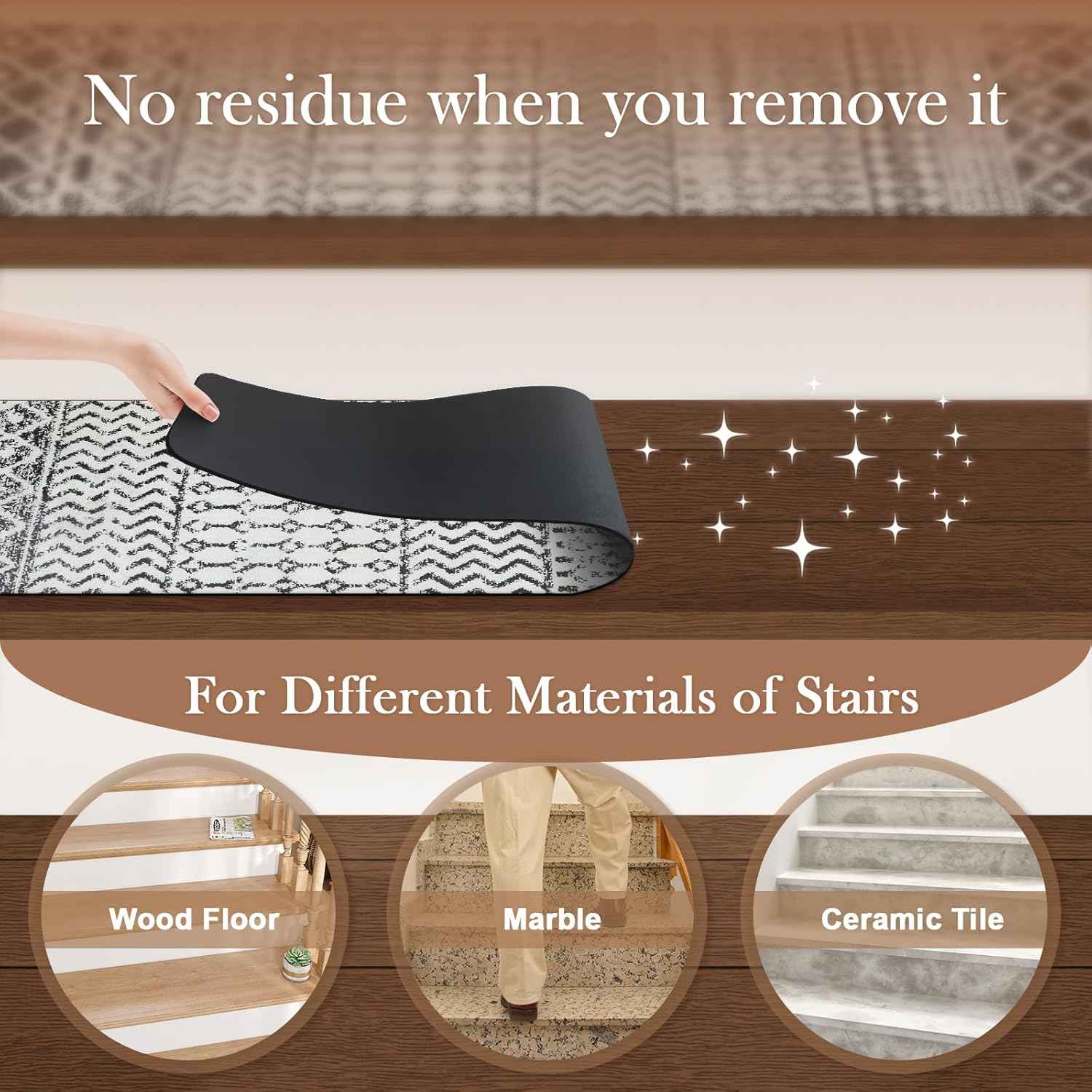 Non-Slip Stair Treads for Wooden Steps - 15 Pack 30"x8" Safety Mats for Dogs, Kids & Elders