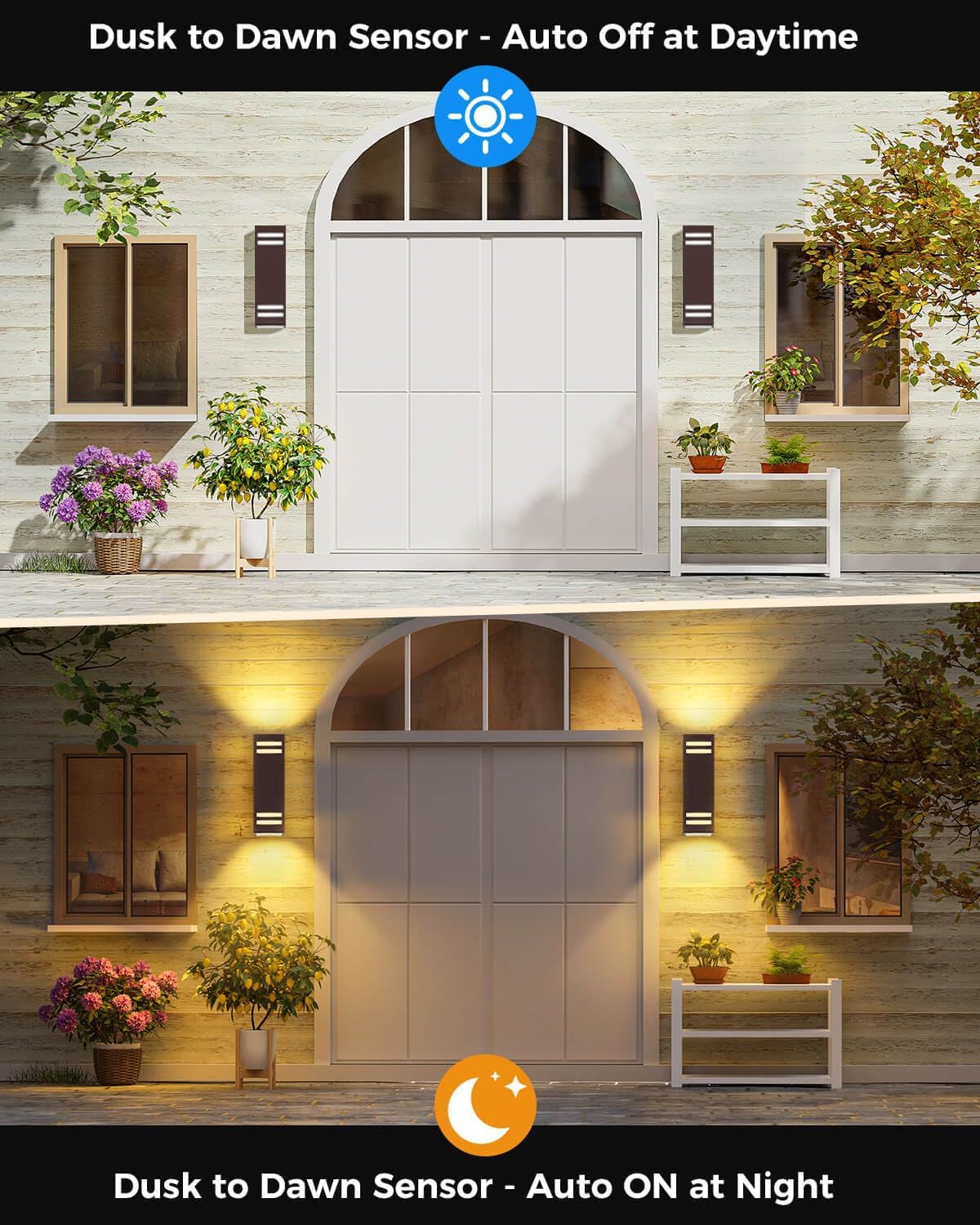 Modern Outdoor Wall Lights - Dusk to Dawn Square Matte Black Sconce with Bulbs, Aluminum Anti-Rust Up & Down Lighting for Porch & Garage