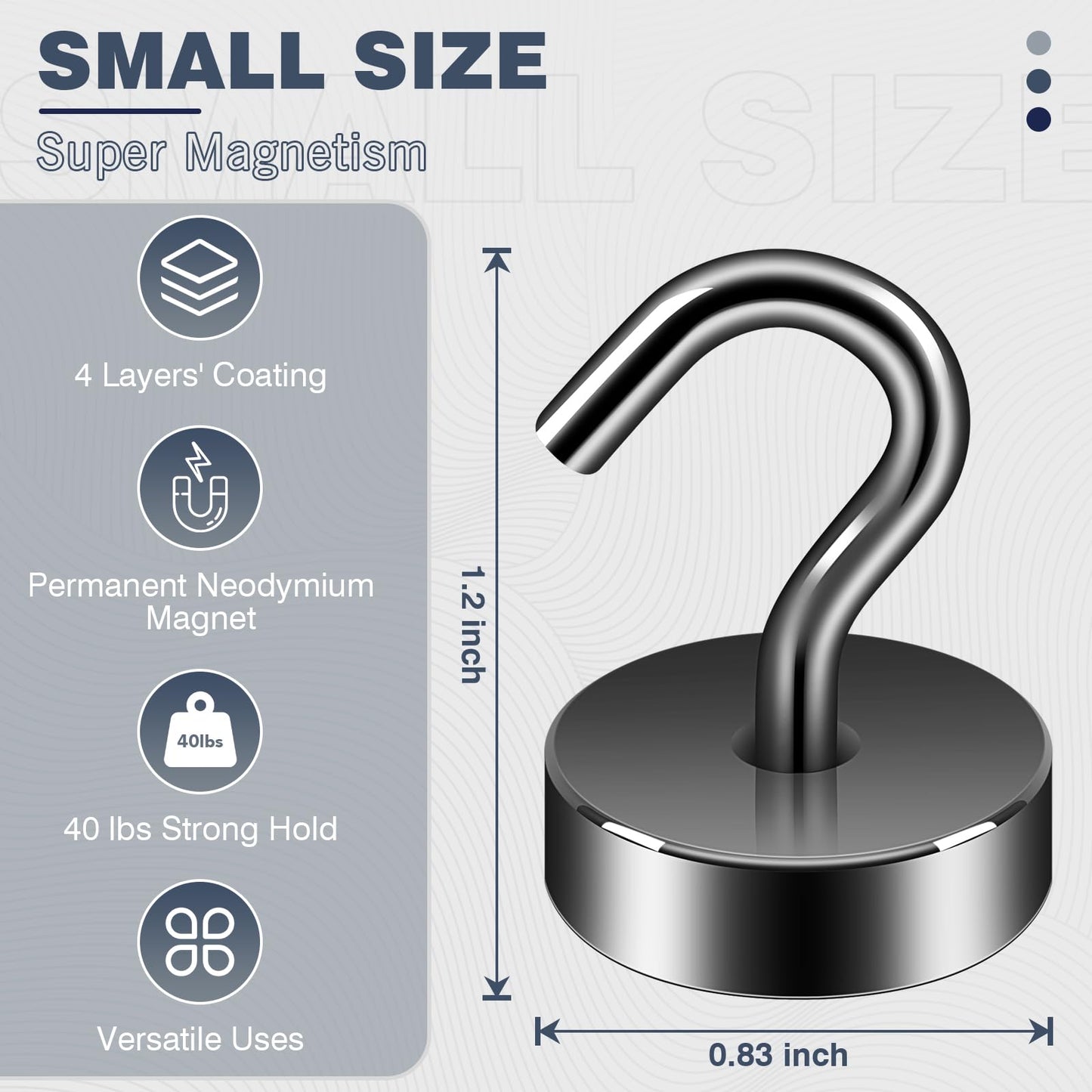 Neosmuk Magnetic Hooks, Cruise Ship Essentials, 40lb+ Heavy Duty Magnetic Hooks for Cruise Cabins, Refrigerator, Grill, Hanging, and Travel | Extra Strong Must-Haves Magnet Hook,Gunmetal,Pack of 10