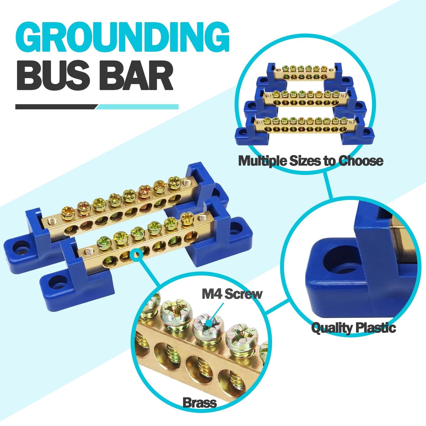 Tugermoola 4PCS Grounding Bus Bar 10 Positions Electrical Ground Bus Bars Brass Wire Screw Terminal Block OLA002-10K