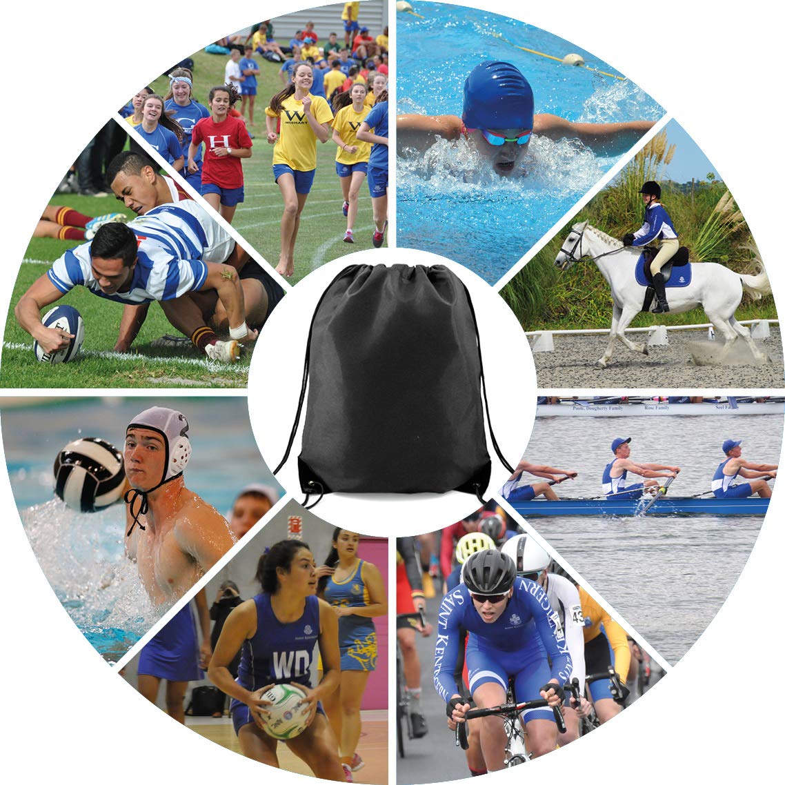 BeeGreen 24 Pack Black Drawstring Backpacks Cinch Bags Bulk Heavy Duty String Backpacks Machine Washable Sackpacks Outdoor Sport Bags for Men Women