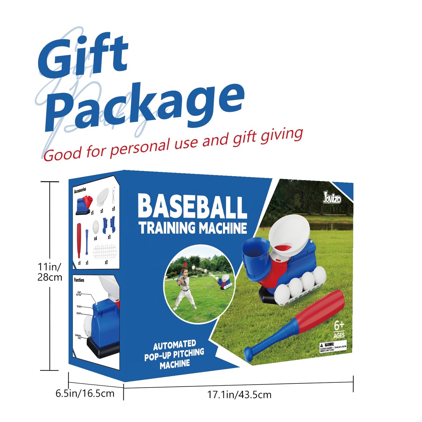 Jovizo Automatic Baseball Pitching Machine for Kids, Baseball Hitting Trainer with Bat & 4 Balls, T Ball Launcher Training Equipment, Outdoor Indoor Sports Toy Gift for Boys Girls 6+