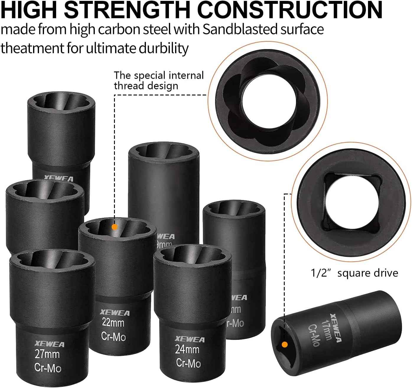 15PCS Lug Nut Removal Tool Set - Easy Out Twist Socket Extractor for Damaged & Rusted Bolts