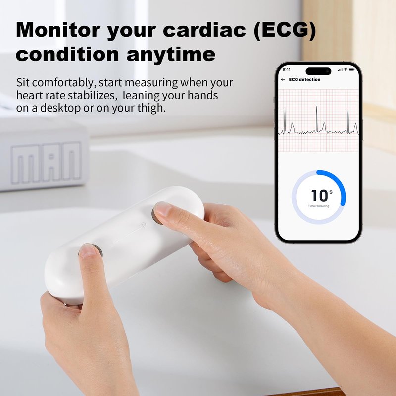 Monerr Portable ECG Monitor | Record and Store One-Lead ECG Signals | Monitor and Display Heart Rate for Home Health Care Use -White