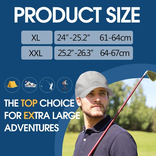 Shyyween 2 Pack Oversize XXL Baseball Cap, Breathable Mesh Quick Dry UPF50+ Cooling Touch Sweatband Running Big Head Golf Cap Black, Gray