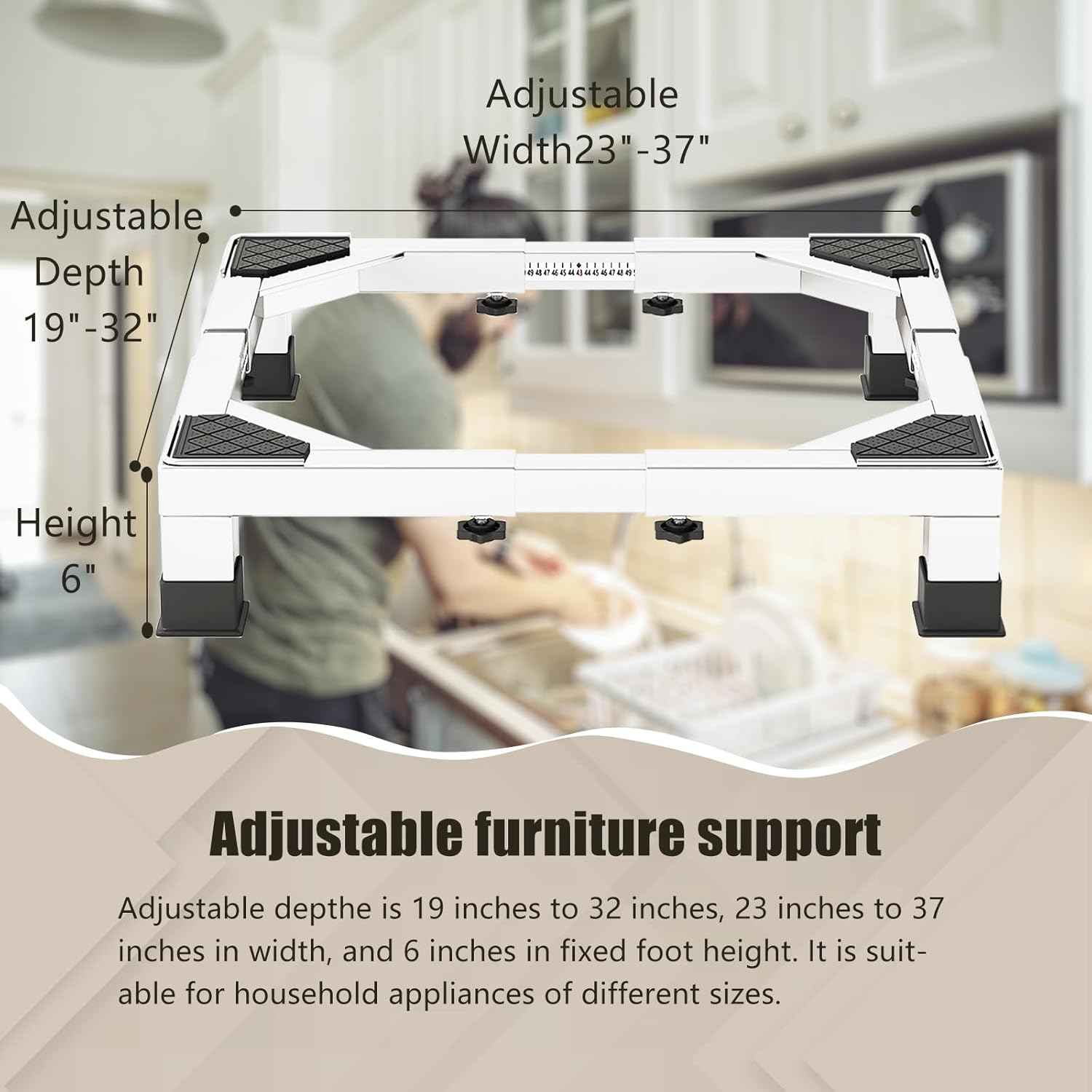Heavy Duty Stainless Steel Mini Fridge & Washer Dryer Stand with 4 Strong Feet - Universal Appliance Base (Large)