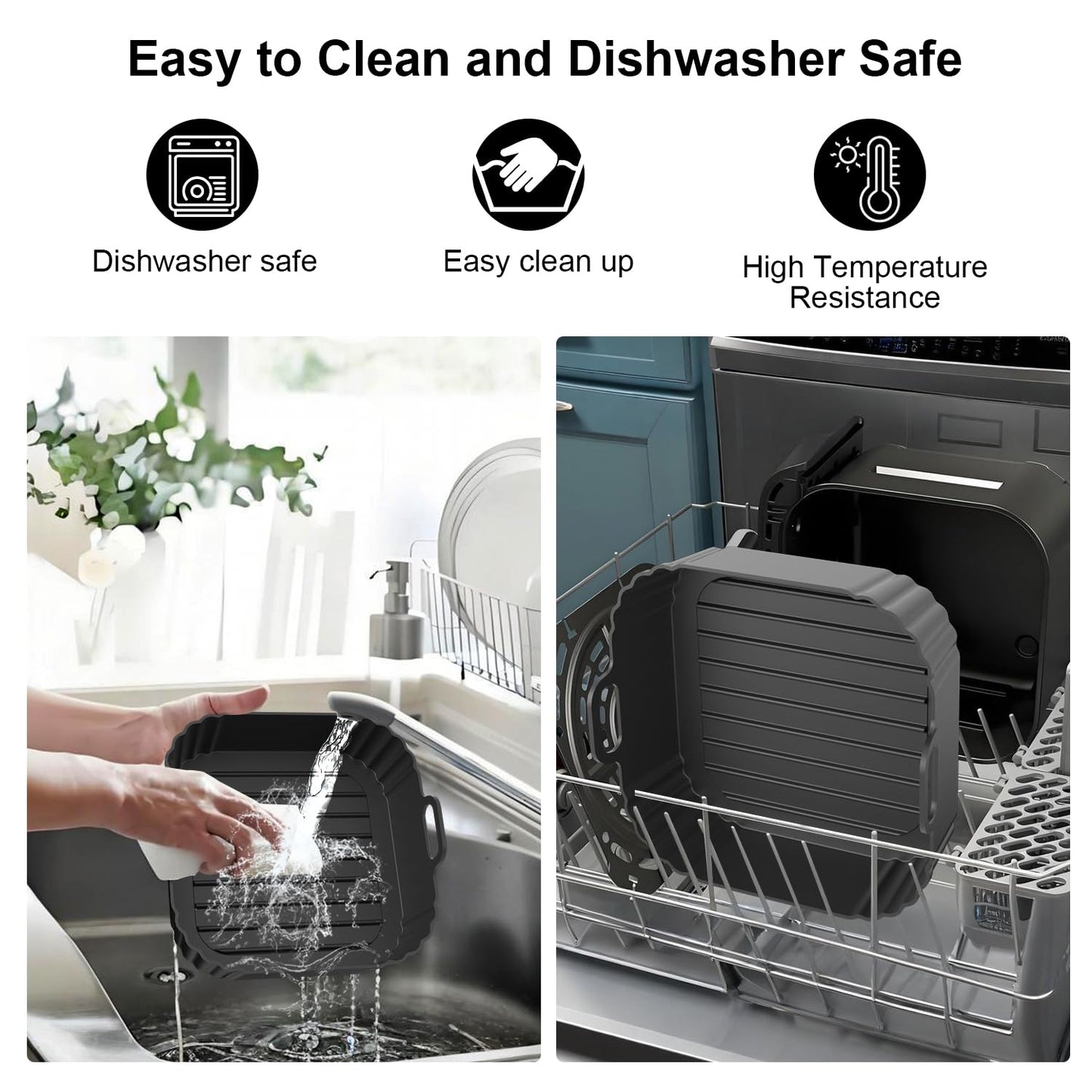 Square Silicone Air Fryer Liners 2 Pack, Compatible with Ninja AF141 181, 8.5 Inch Air Fryer Liners for COSORI 5-6.5 QT, Reusable Silicone Basket, Air Fryer Accessories