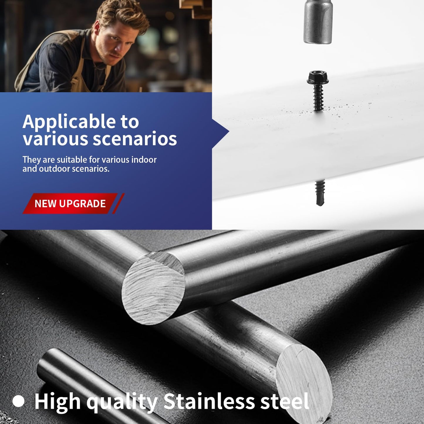 SG TZH (131Pcs)#8 x 1-1/2" Sheet Metal Screws 410 Black Stainless Steel Hex Washer Head Fast Self Tapping Screws Tek Screws with Hex Socket Included