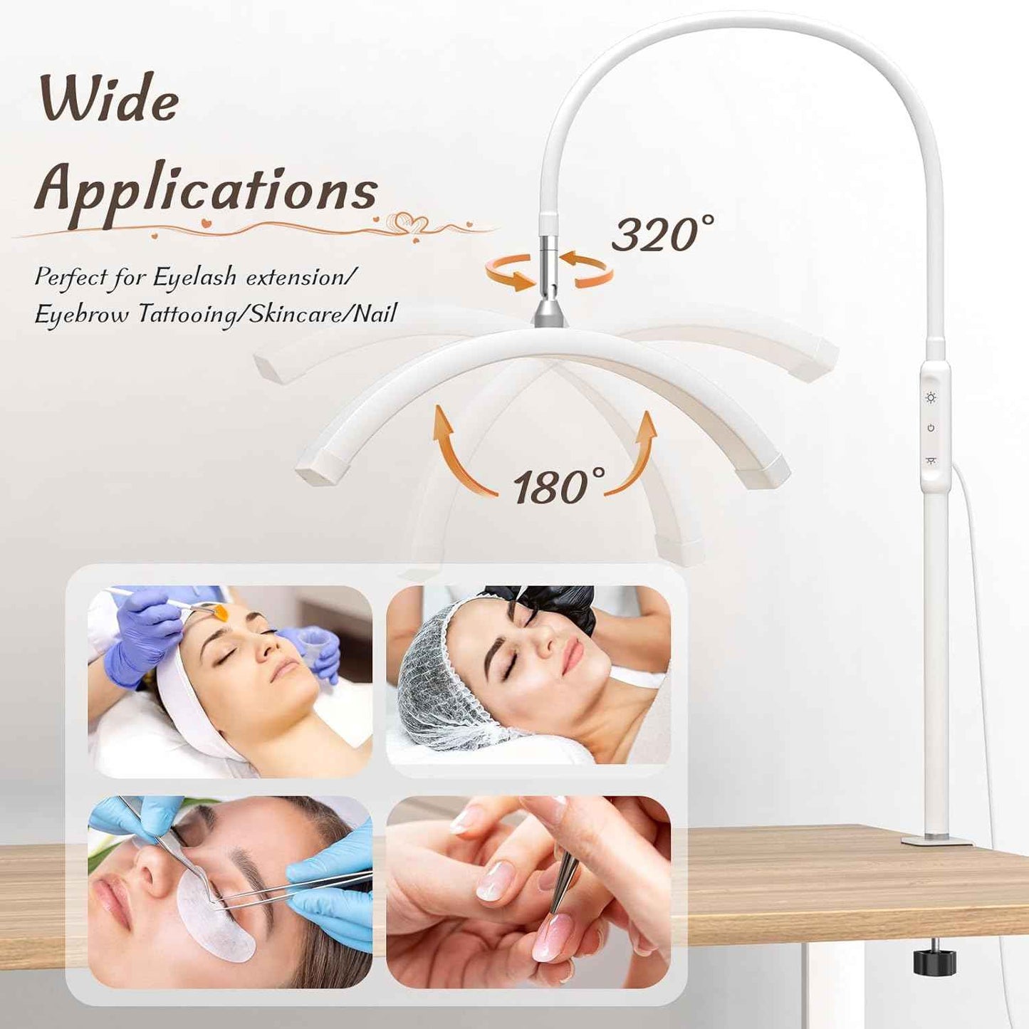 LED Half Moon Clamp Desk Lamp for Nail Art & Skincare - 5 Brightness Levels, Remote Control