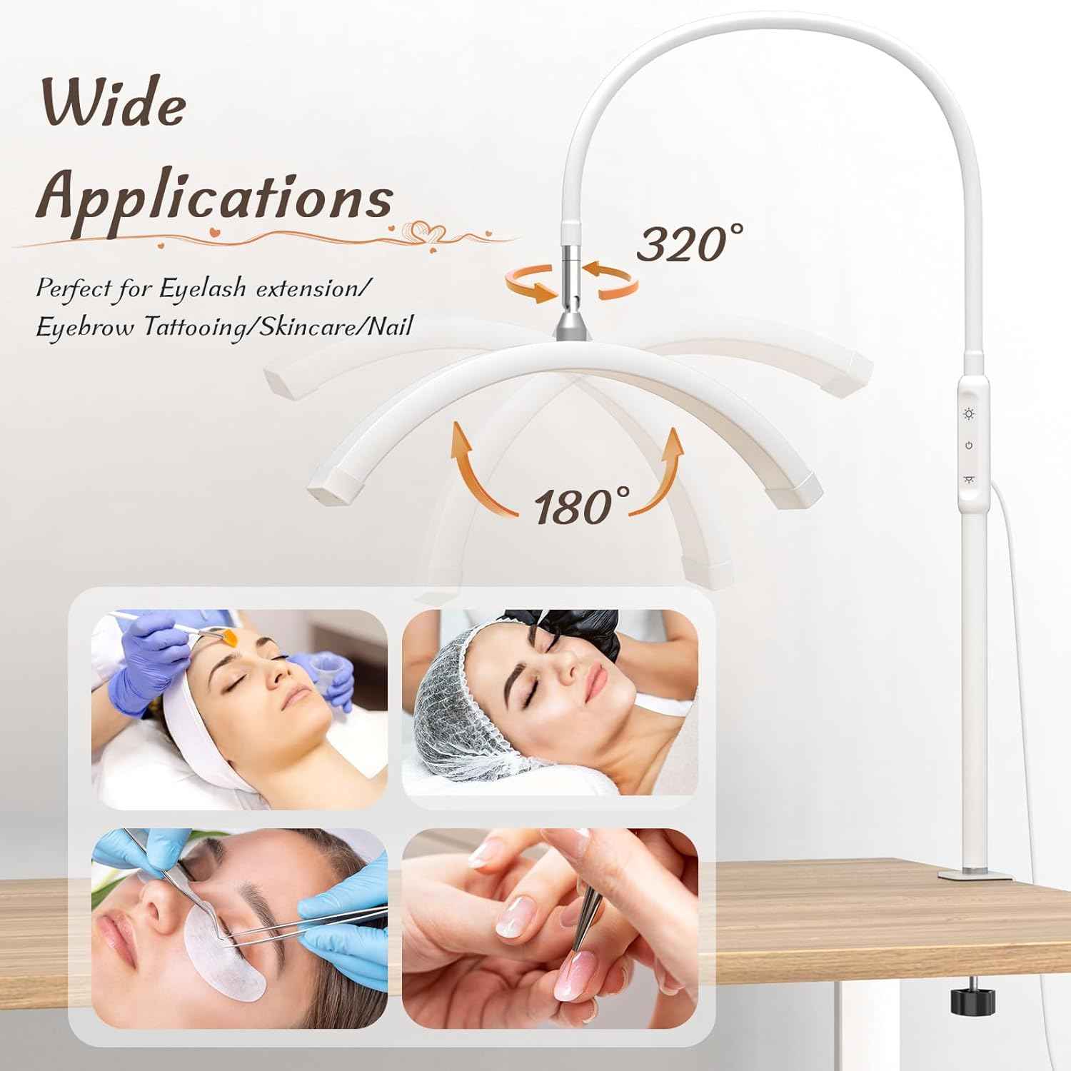 LED Half Moon Clamp Desk Lamp for Nail Art & Skincare - 5 Brightness Levels, Remote Control