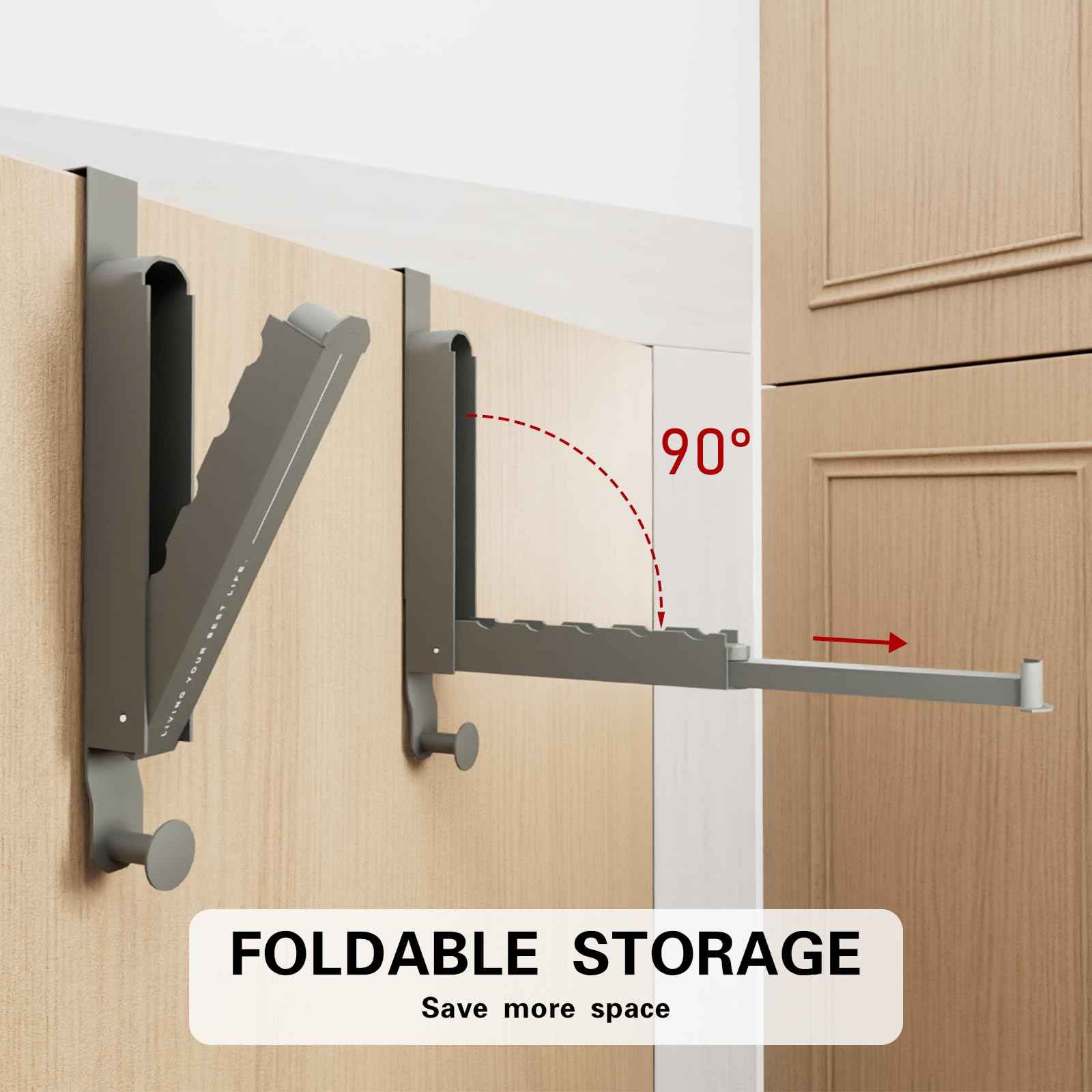 Goffing Over The Door Drying Rack, Foldable Portable Over The Door Hooks Hanger with Towel Racks for Coat Clothes Laundry Bathroom Bedroom Travel Hangers (Space Grey, 2 Pack)