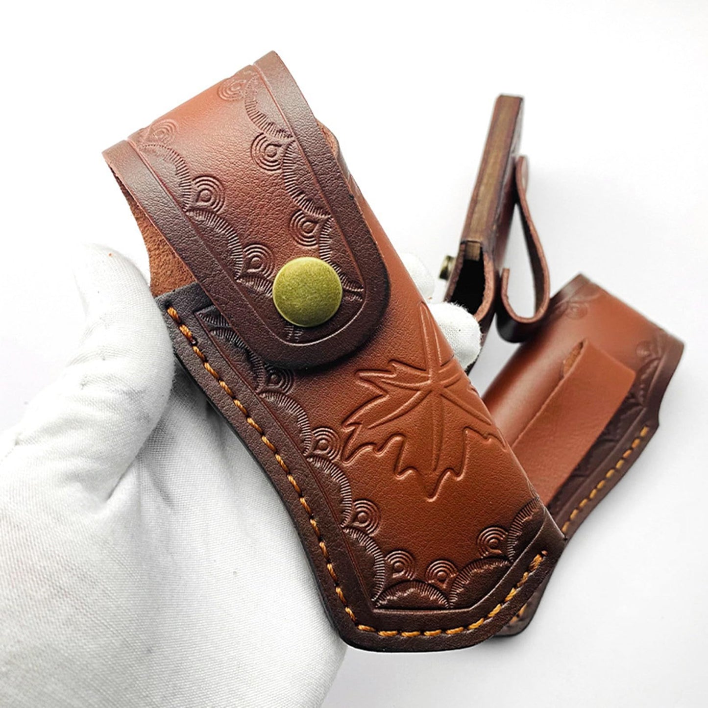 Leather Knife Sheath,Carry Snap Case for Pocket Folding Knife Pouch EDC Holster Belt Loop Brown Outdoor Hunting Camping Gift 4.33" Durability