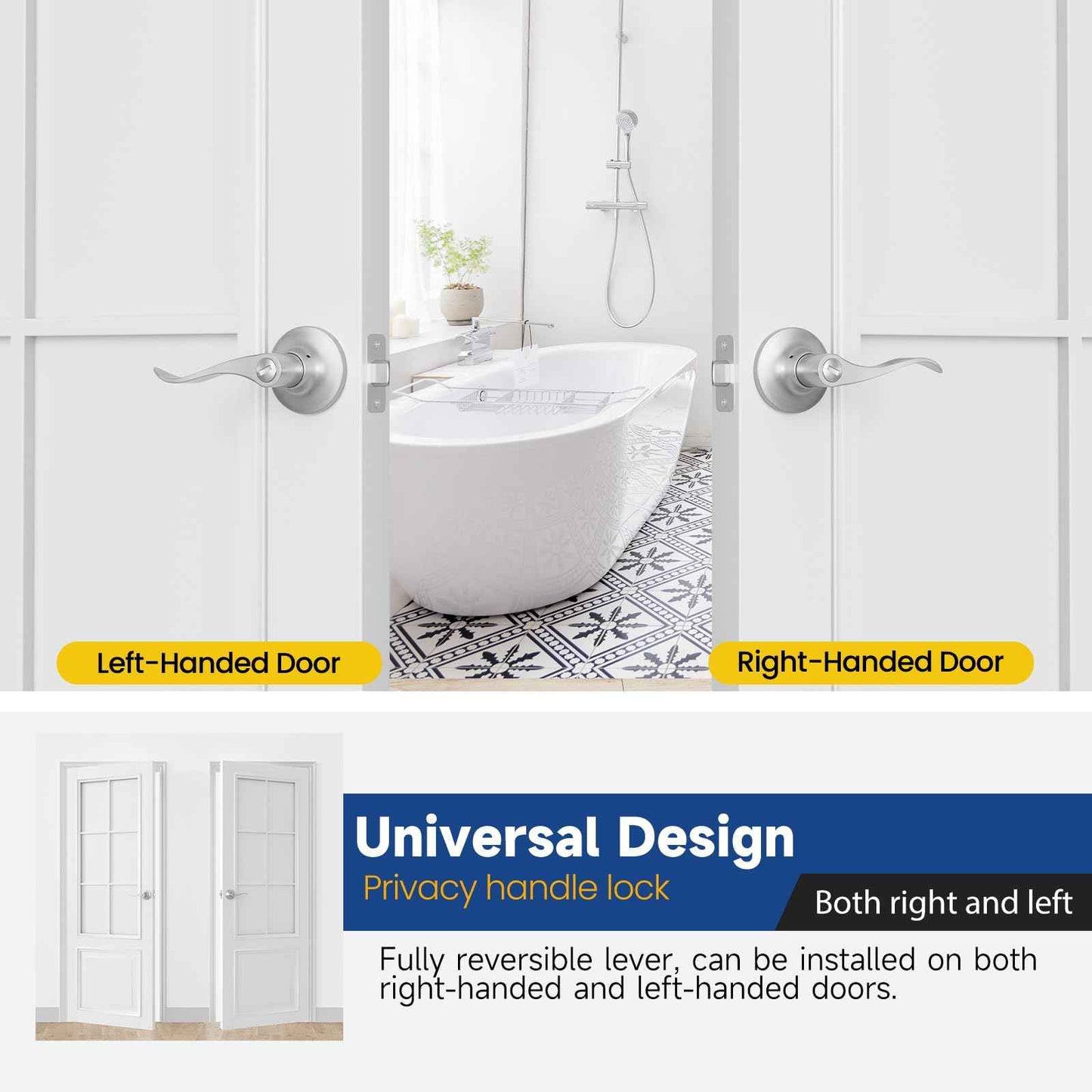 RAFECIEE Privacy Door Handle with Lock Keyless Door Lever for Bathroom and Bedroom Satin Nickel Wave Style Interior Door Handles