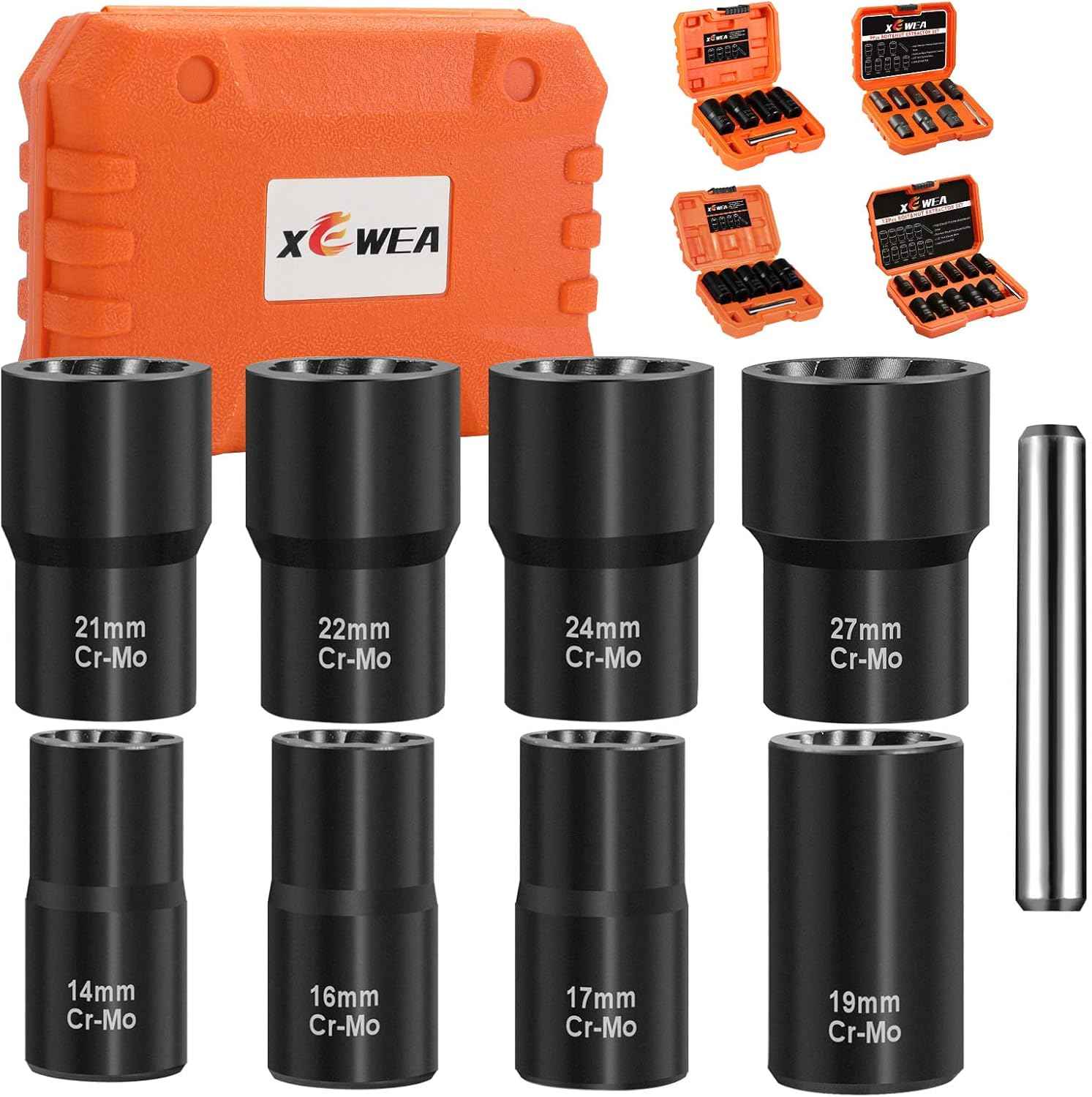 15PCS Lug Nut Removal Tool Set - Easy Out Twist Socket Extractor for Damaged & Rusted Bolts