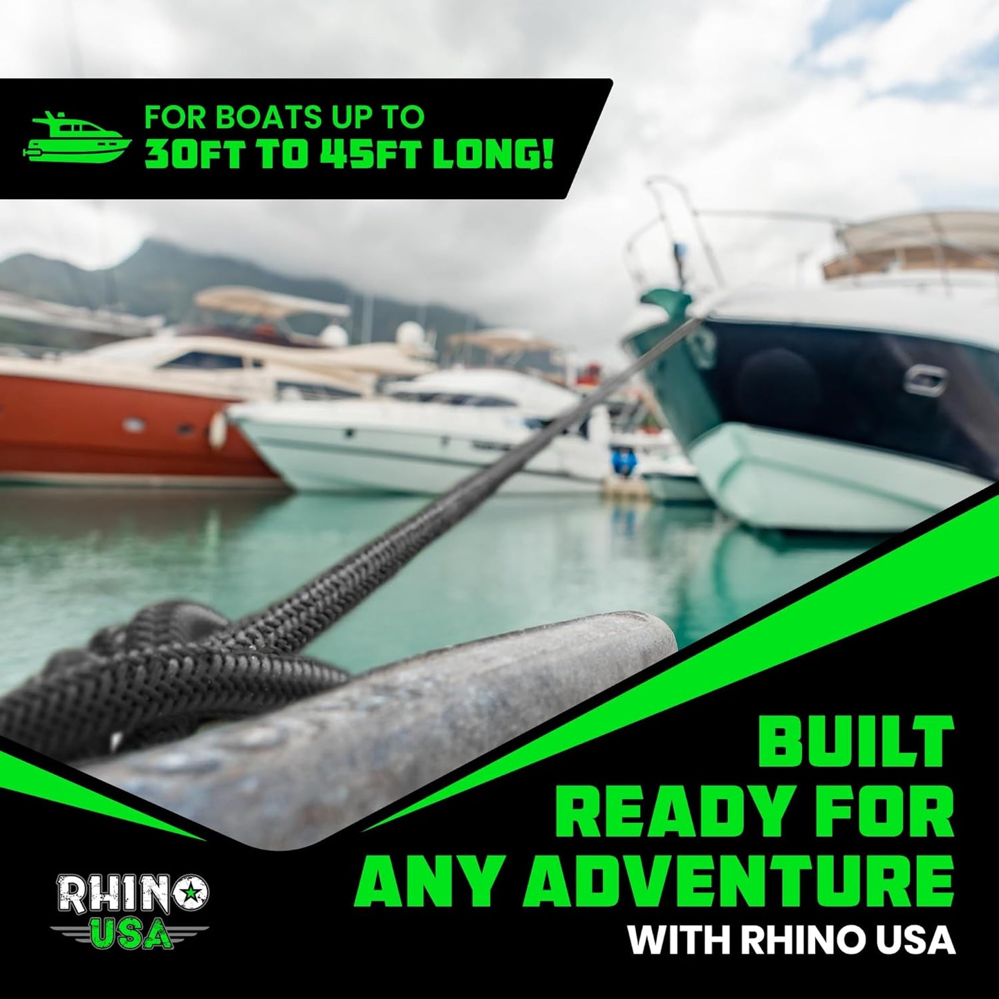 Rhino USA Dock Lines - Heavy Duty 5/8" x 16' Marine Grade Rope for Boats, Kayaks & Pontoons - Black