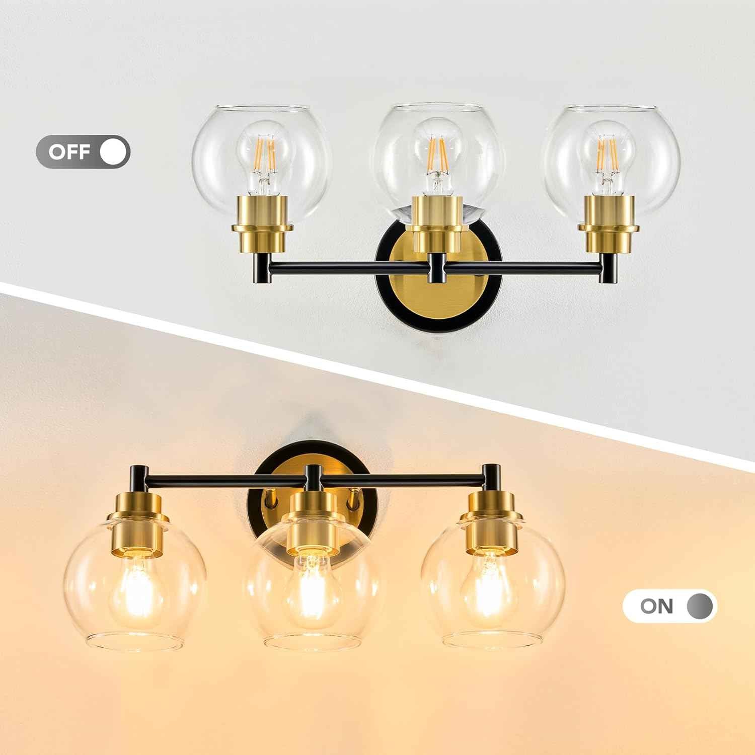 3-Light Vanity Bathroom Light Fixture with Globe Glass Shades - Brushed Nickel, ETL Certified