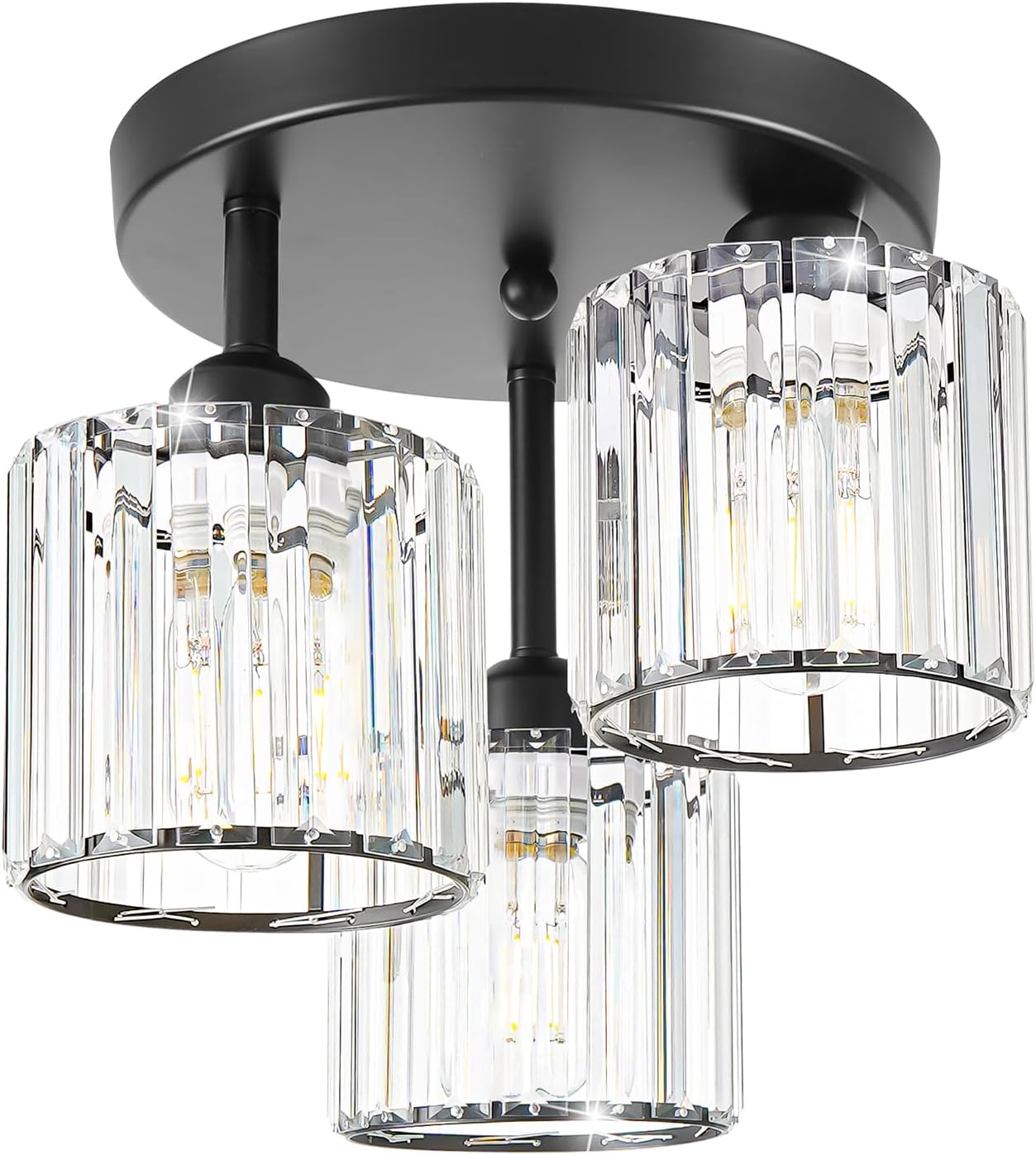Modern Gold Crystal Ceiling Light Fixture - 11-Inch Semi Flush Mount Chandelier for Kitchen & Entryway