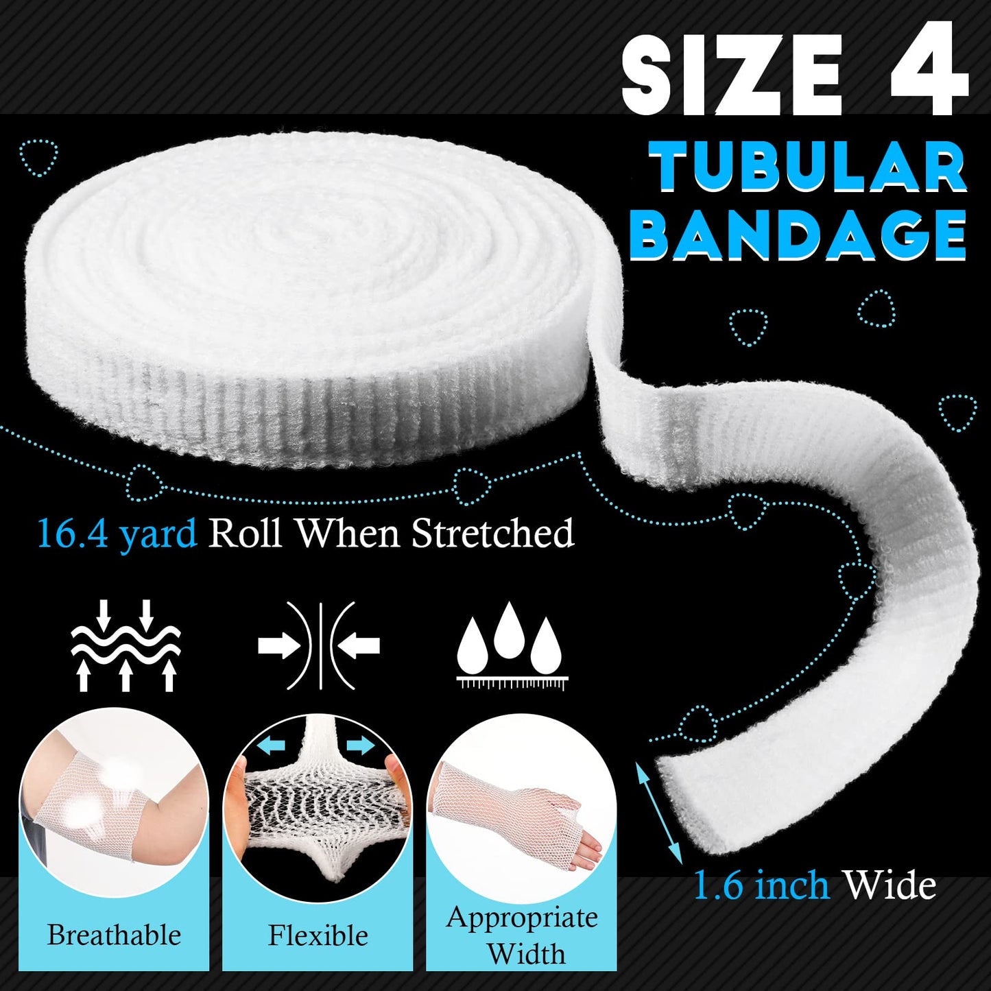 2 Rolls Tubular Bandage Elastic Net Wound Dressing Stretch Dressing Retainer Tubular Elastic Gauze Bandage for Wound Arm, Without The Use of Adhesive Tape (Size 4 and Size 6)