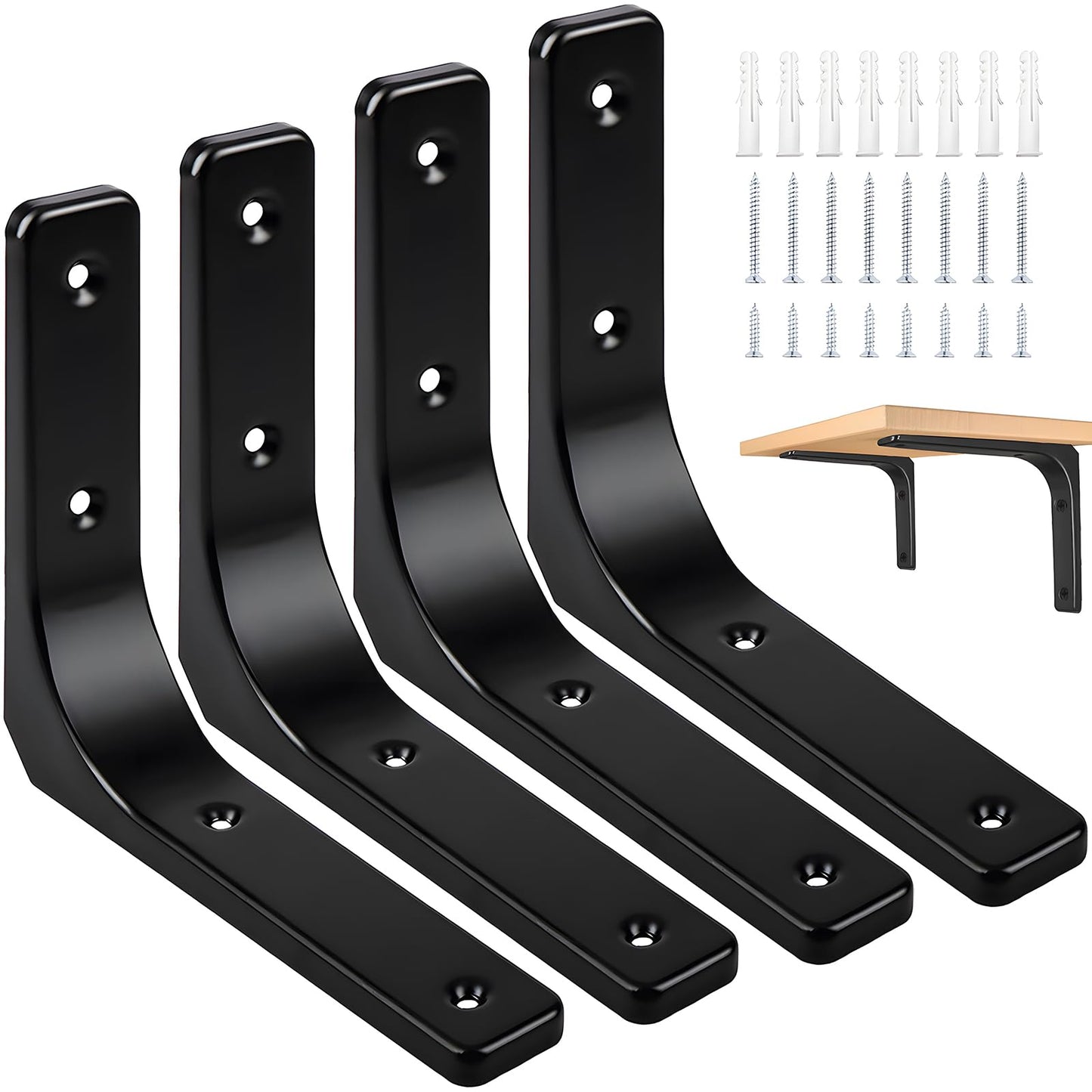 AISINYI Metal Shelf Brackets, 4 x 4 Inch Heavy Duty L Hanging Angle Brackets, Iron Wall Bracket for Countertop Support, Corner Brace Joint, Black, 4 PCS