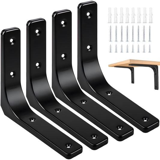 AISINYI Metal Shelf Brackets, 4 x 4 Inch Heavy Duty L Hanging Angle Brackets, Iron Wall Bracket for Countertop Support, Corner Brace Joint, Black, 4 PCS