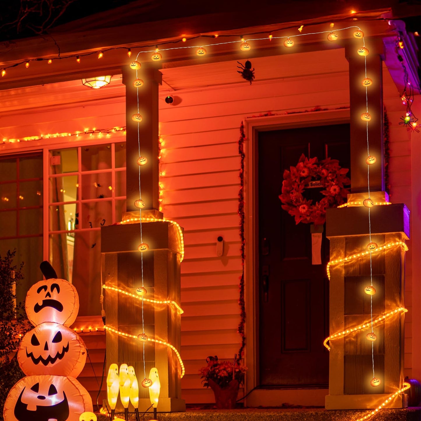 Avswdwbo Halloween Decorations Pumpkin String Lights - 20 LED 10 FT 3D Cute Waterproof Orange Jack-O-Lantern Battery Operated Lights, 2 Modes Steady/Flickering Light for Indoor Outdoor Party Decor