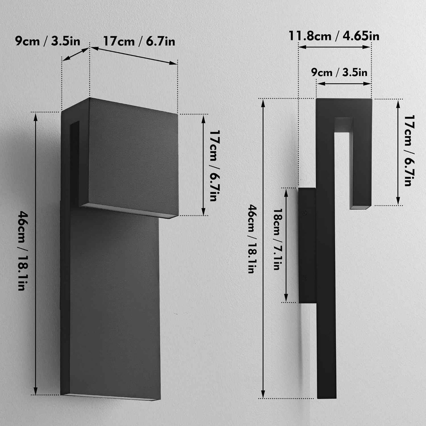 LED Outdoor Wall Sconce 3000K - Waterproof 18W Black Porch Light Fixture for Garage & Balcony