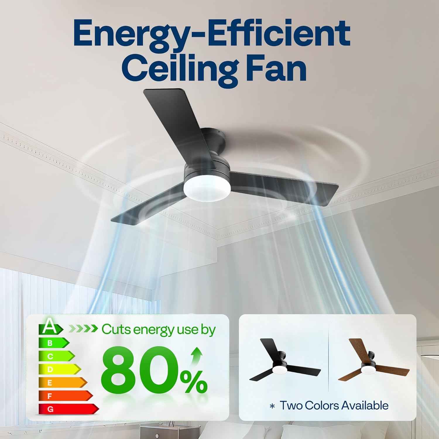 42-Inch VIVOHOME Low Profile Ceiling Fan with Lights & Remote - Dimmable, Quiet, Reversible for Bedroom & Living Room
