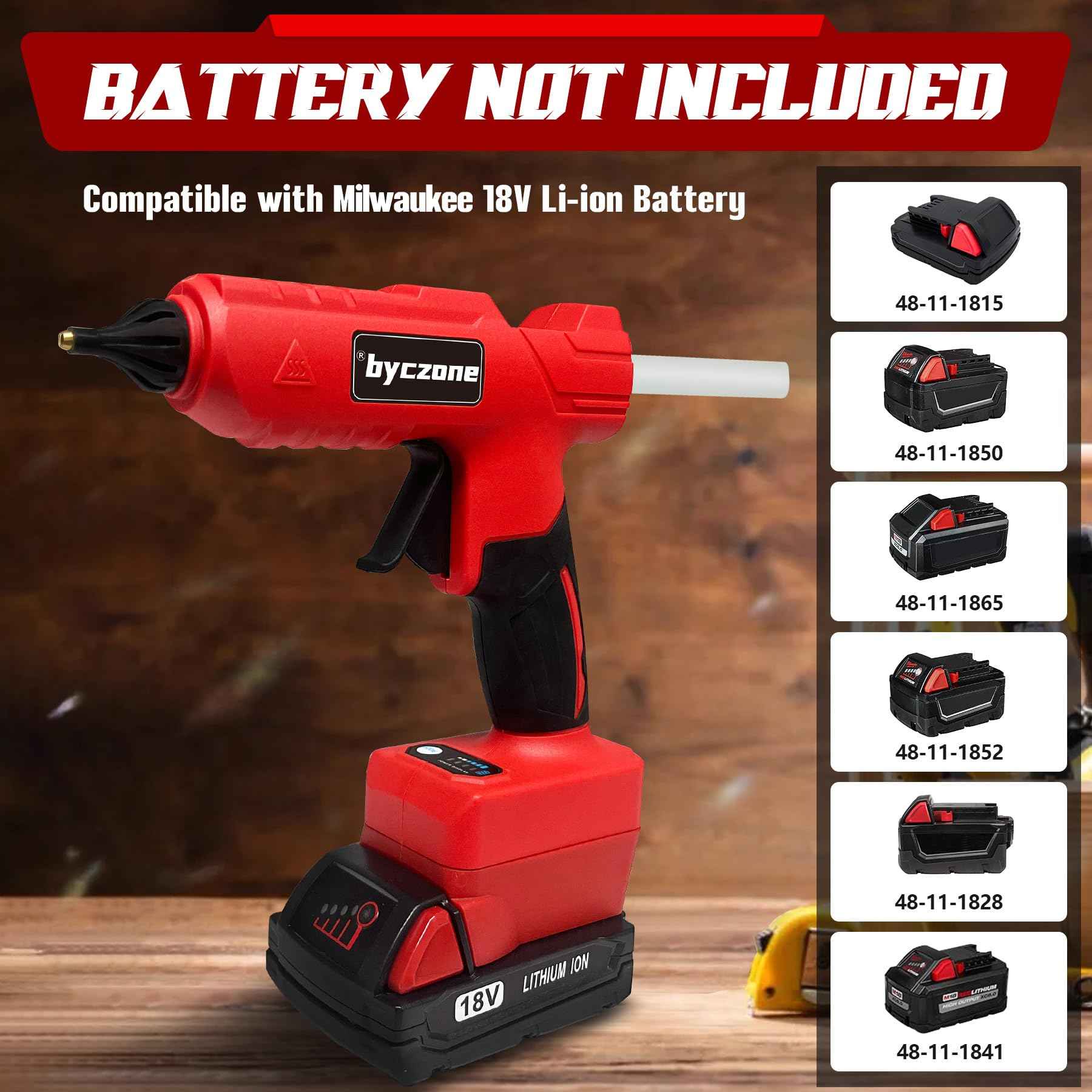 Cordless 100W Hot Glue Gun for Milwaukee M18 Battery, Handheld Wireless Power Heavy Duty Hot Glue Gun Full Size Kit with 20pcs Hot Glue Sticks for Home Repair, Arts & Crafts(Battery NOT Include)