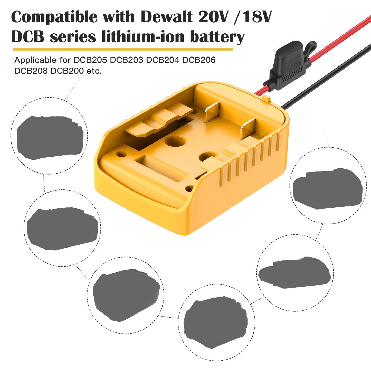 KOEZEOI 1 Packs Power Wheel Adapter for Dewalt 20V Battery Adapter Power Wheel Battery Converter with Fuse & Switch & Wire Terminals 12AWG Wire for DIY Rc Toys and Ride On Truck