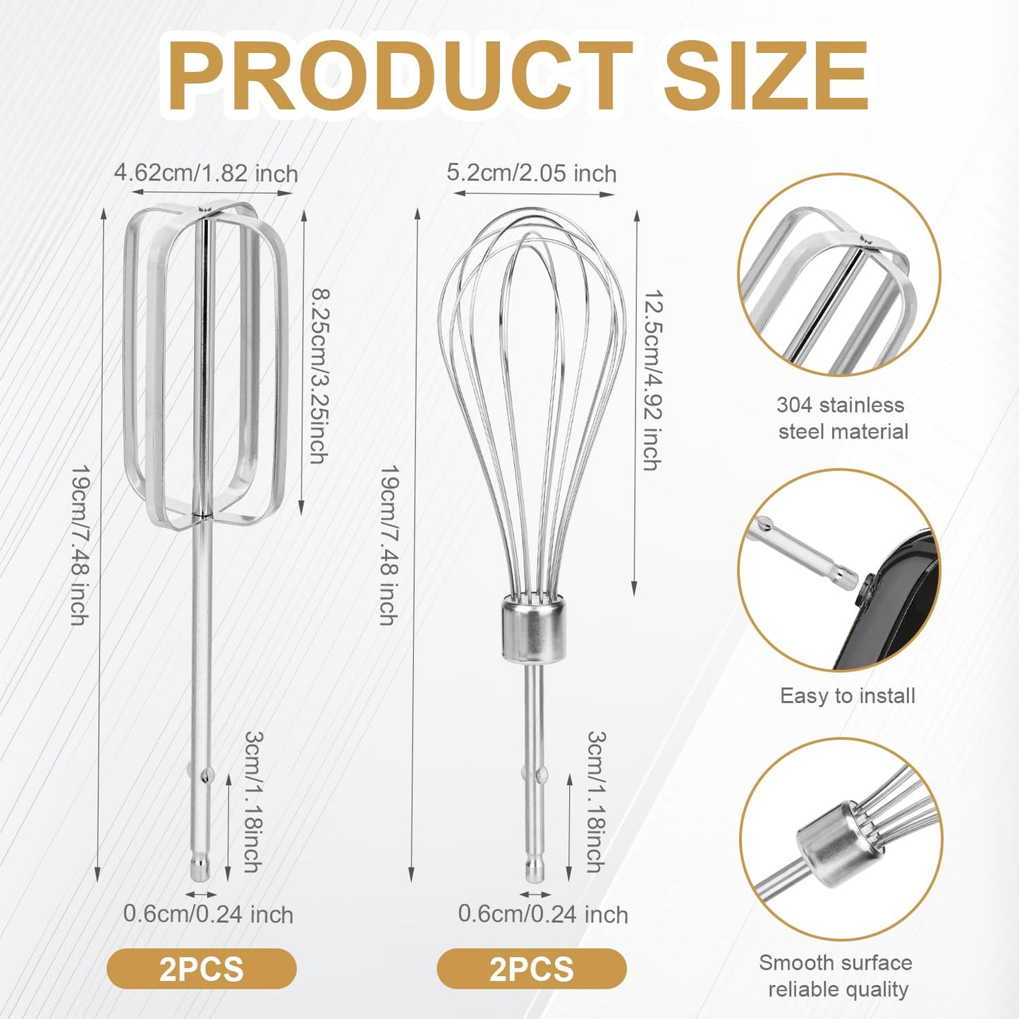 4pcs Hand Mixer Beaters Attachments Set, 2 Styles Stainless Steel Handheld Mixer Replacement Beaters Electric Mixer Parts Accessories for Hamilton Beach Hand Mixer 62682RZ 62692 62695V 64699