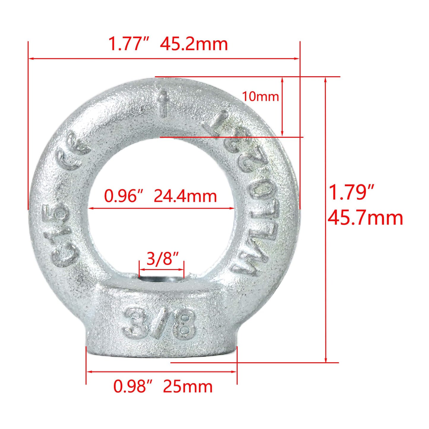 Zadery 3/8"-16 Lifting Eye Nuts, Drop Forged C15 Galvanized Threaded Fastener, UNC Standard Ring Shape Lifting Eye Nut, 4 Packs